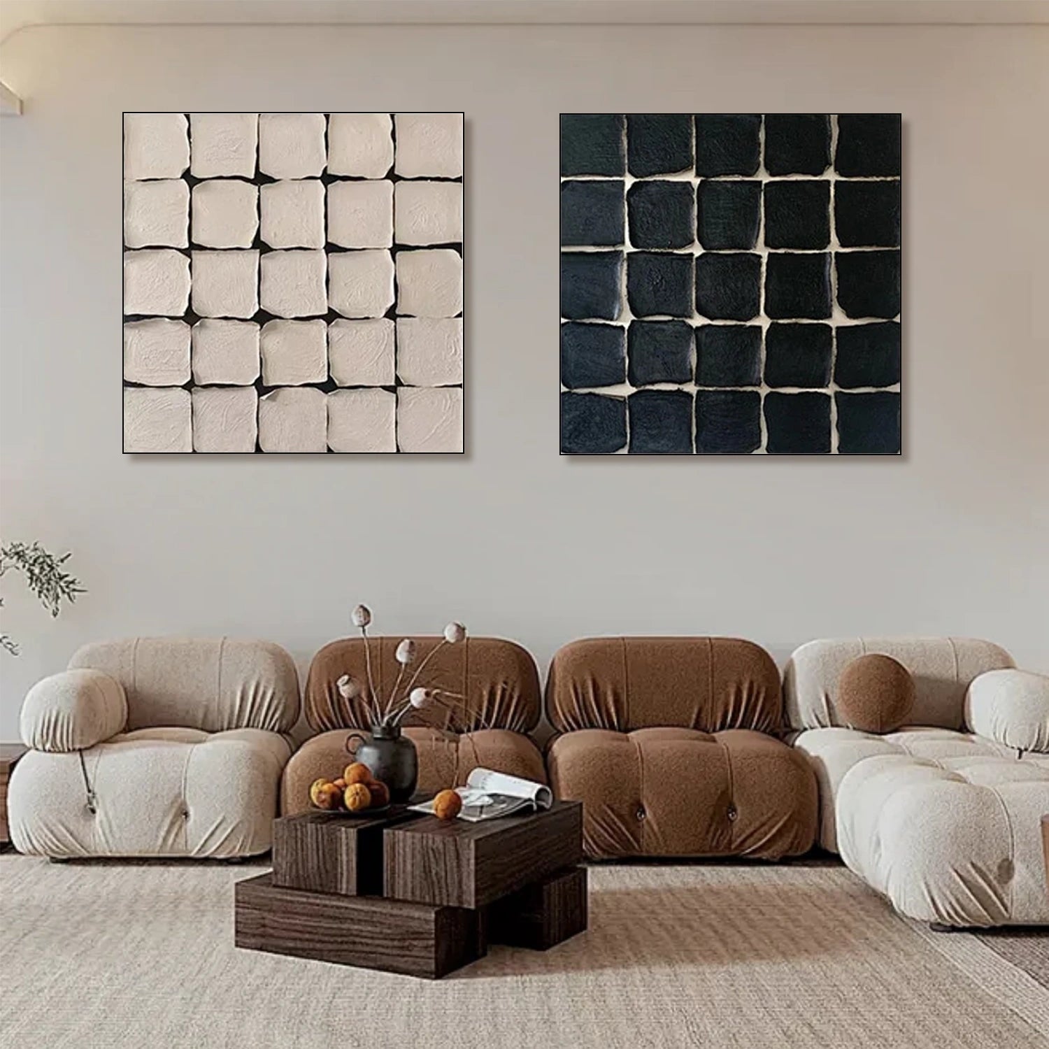 Beige & Black Wabi Sabi Square Set of 2 Wall Art #WS316