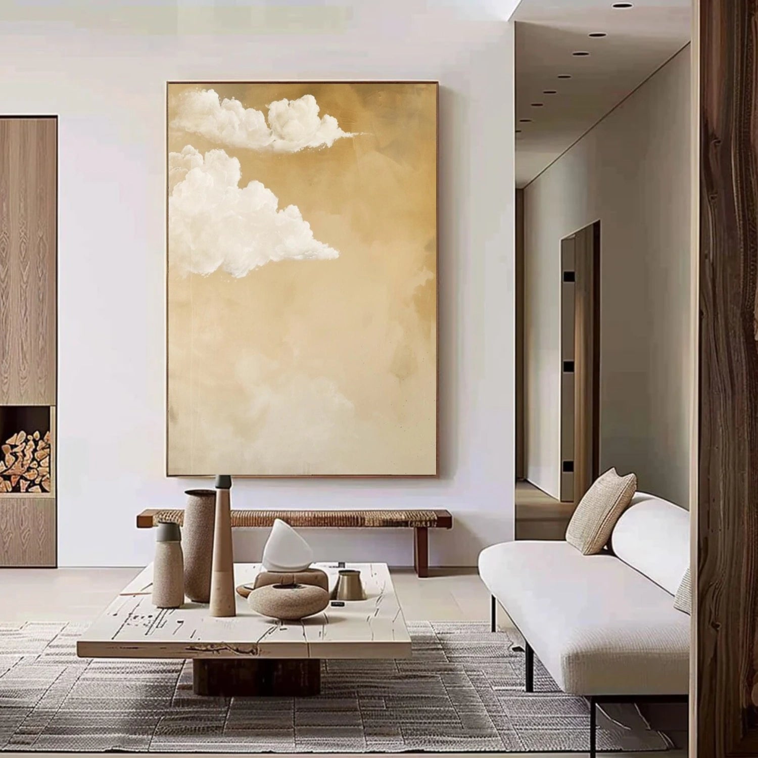 White & Brown Sky Abstract Canvas Art #OS 319