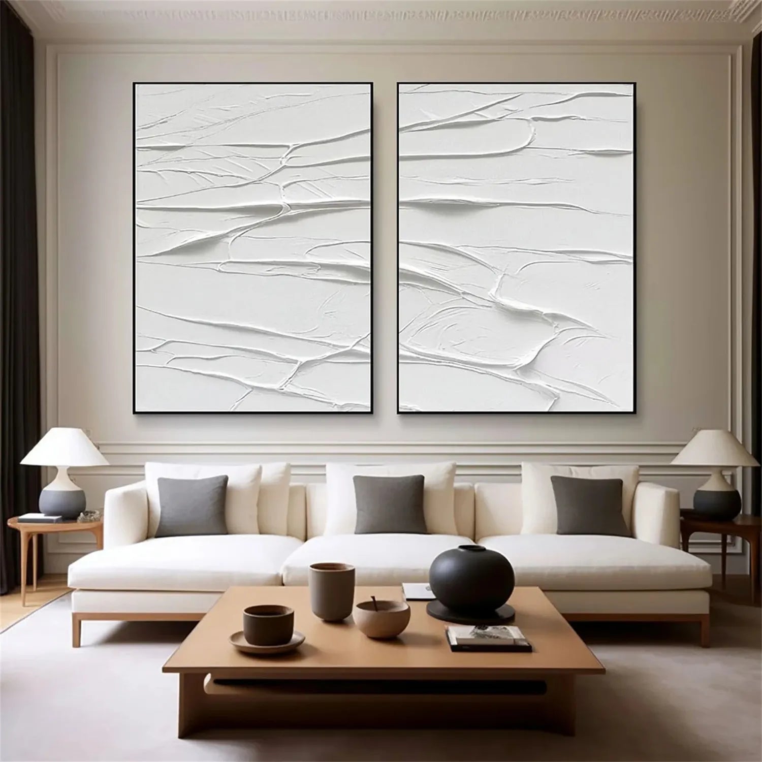 White Minimalist Textured Paintings Canvas Set of 2 #MM273