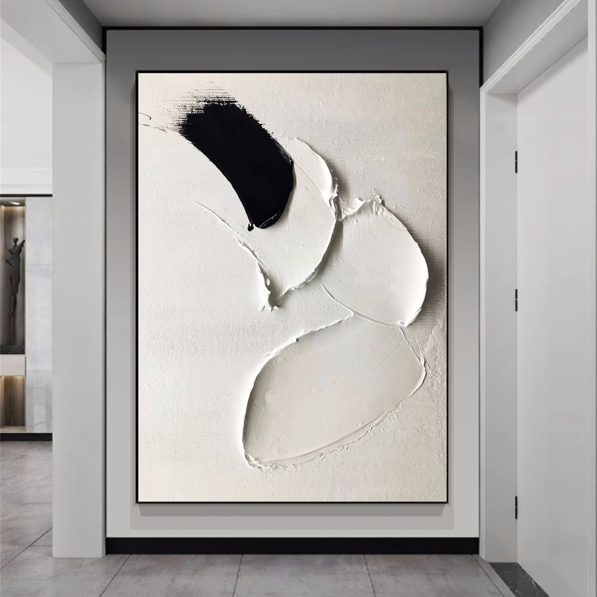White & Black Minimalist Textured Painting Canvas #MM134