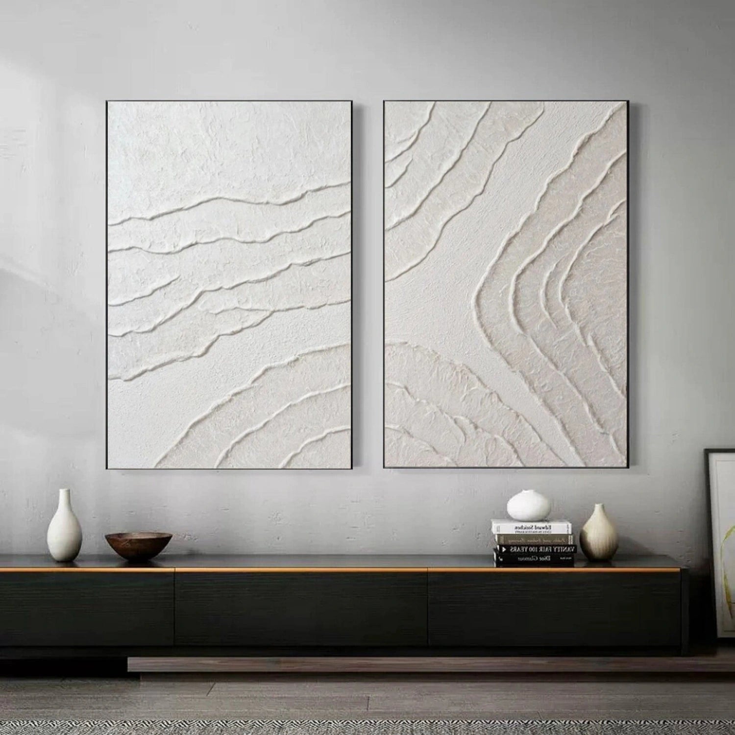 White Minimalist Textured Painting Canvas Set of 2 #MM305