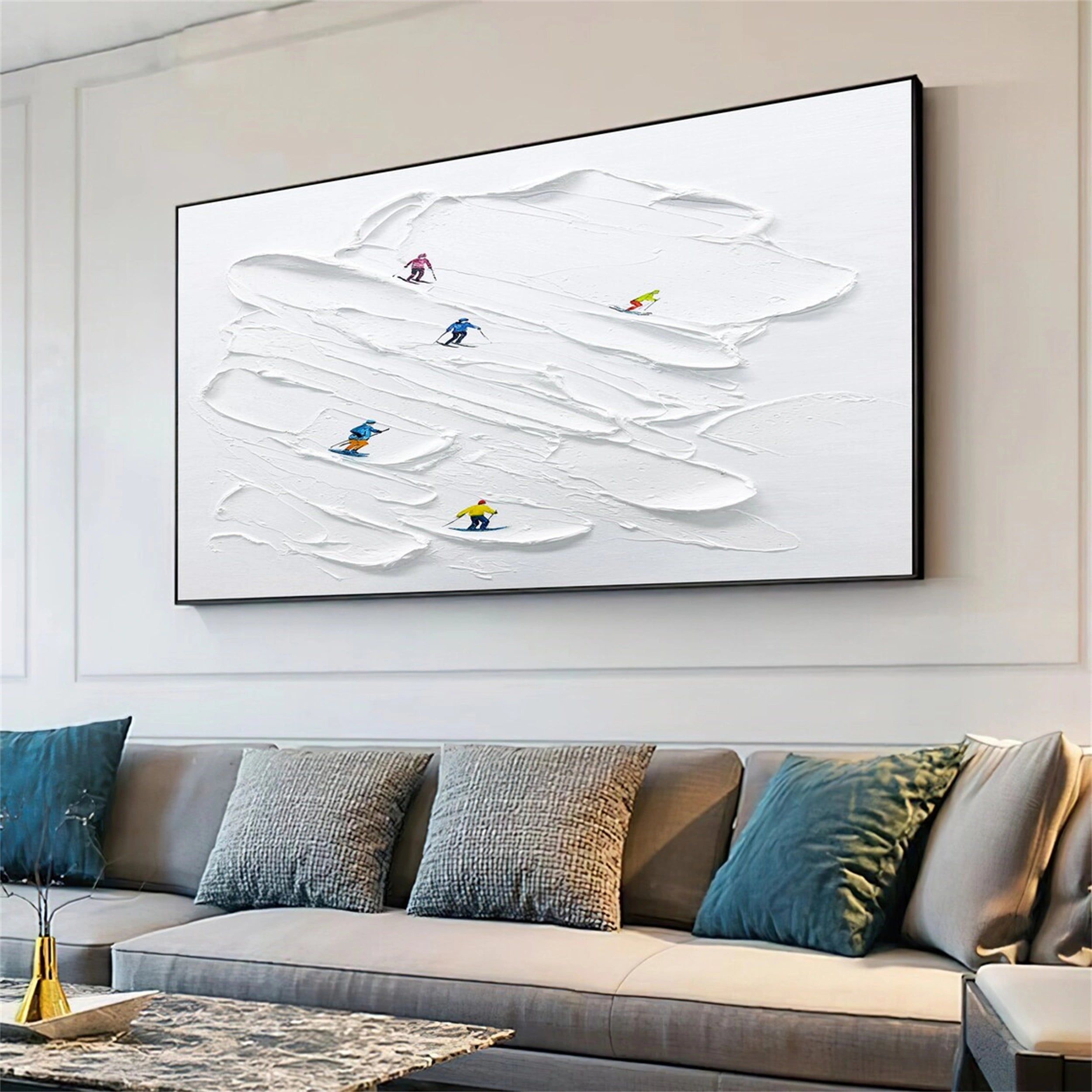 Skiing Sport Art Textured Painting Canvas #MM126