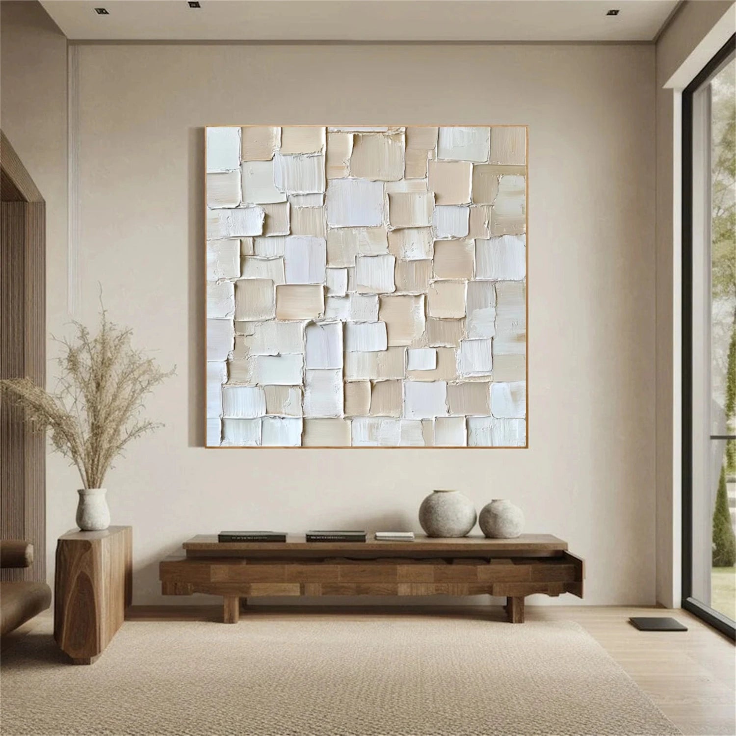 Beige & White Abstract Textured Wall Art #AB 547