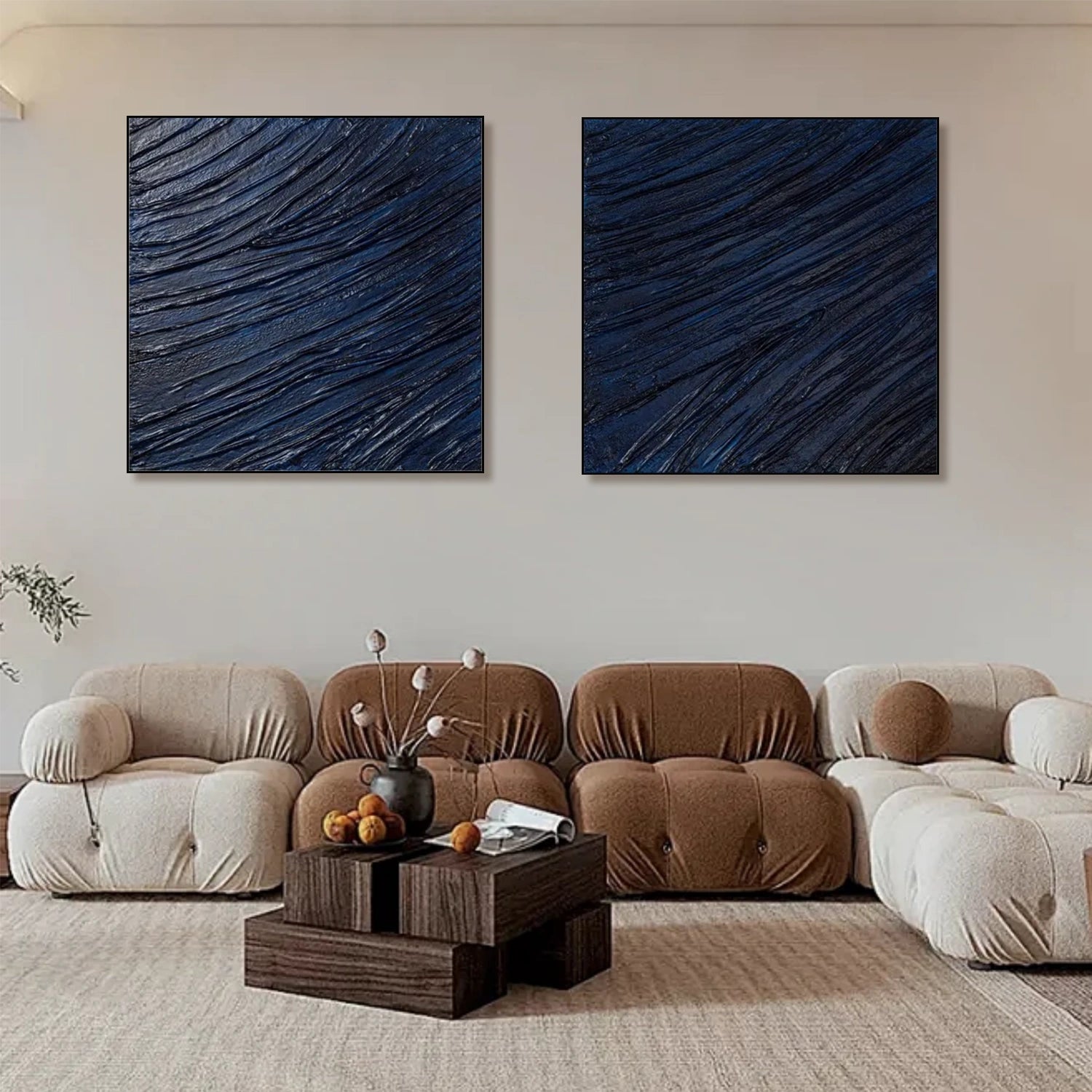 Blue Wabi Sabi Texture Square Set of 2 Wall Art #WS324