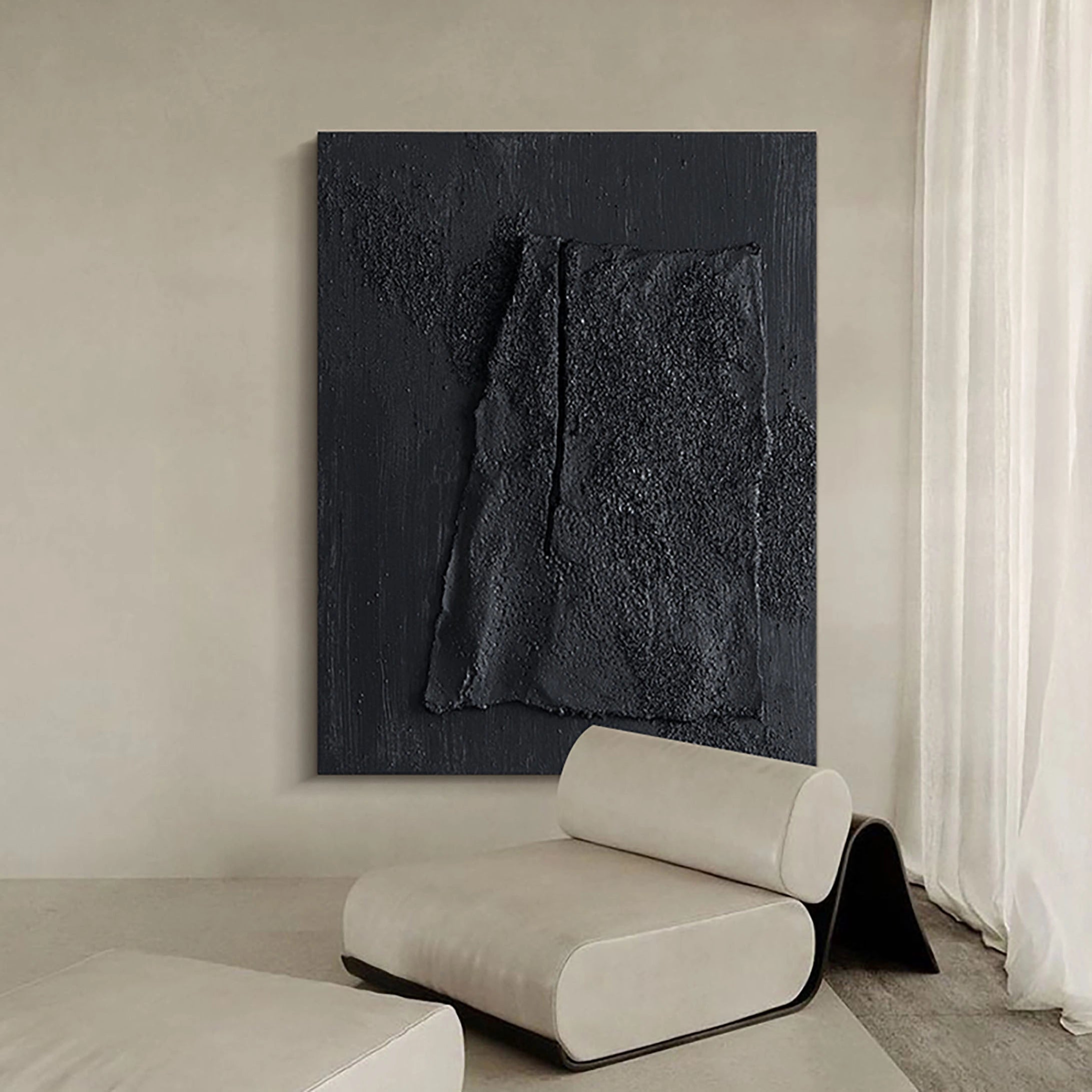Black Plaster Art Minimalist Textured Painting #MZ003-Vertical