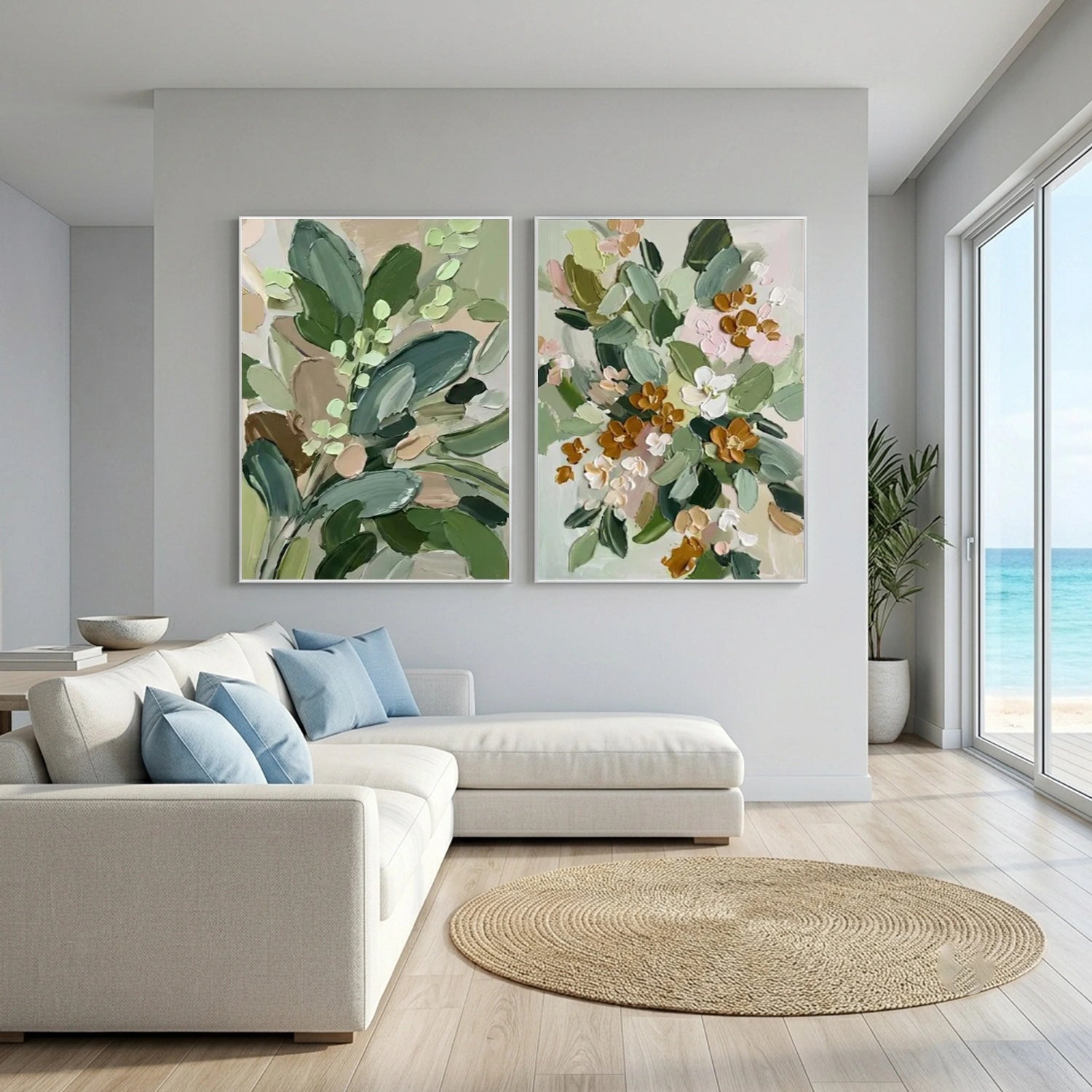 Flower & Tree Abstract Texture Canvas Set of 2 # FT 386