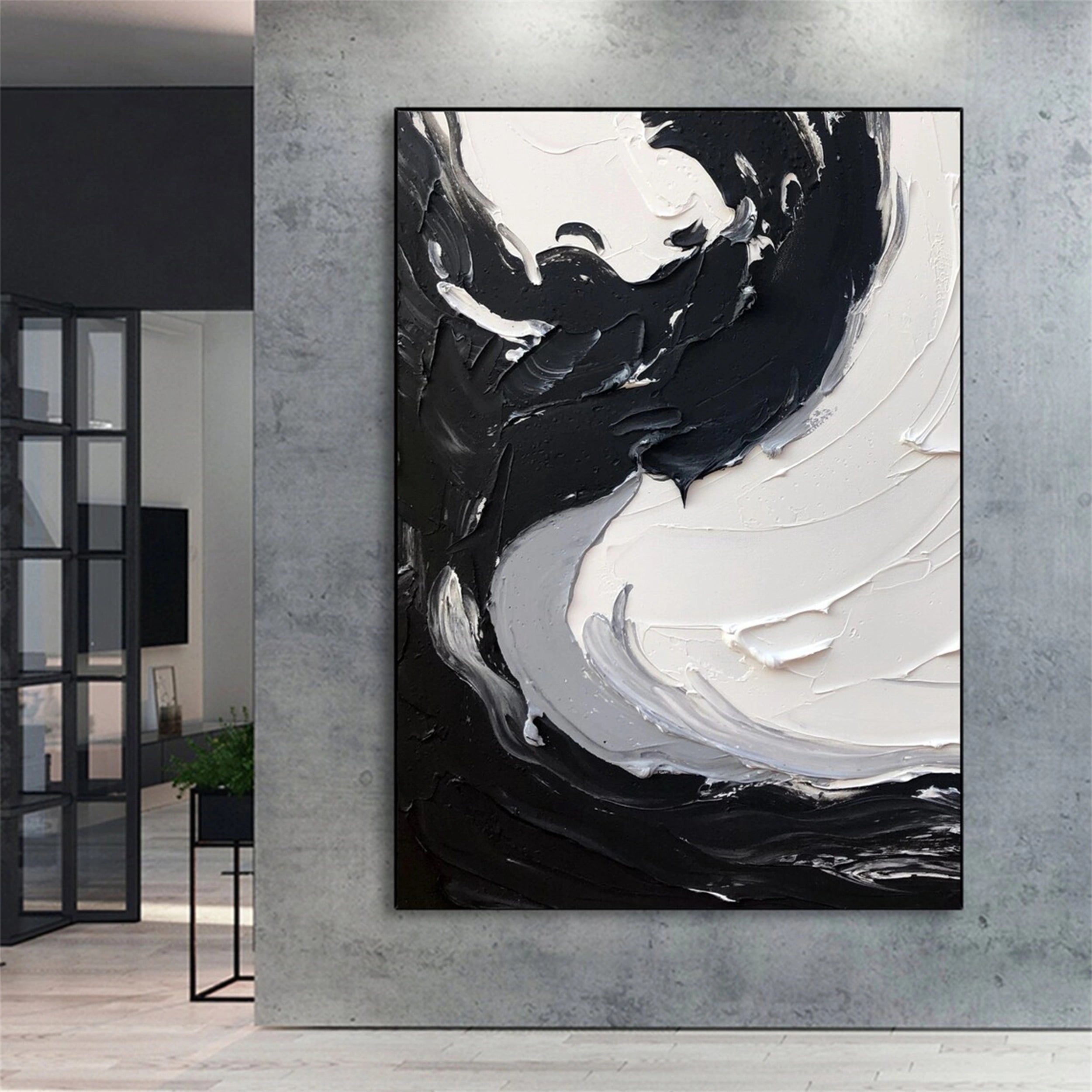 Black White Textured Minimalist Wall Art #MZ068