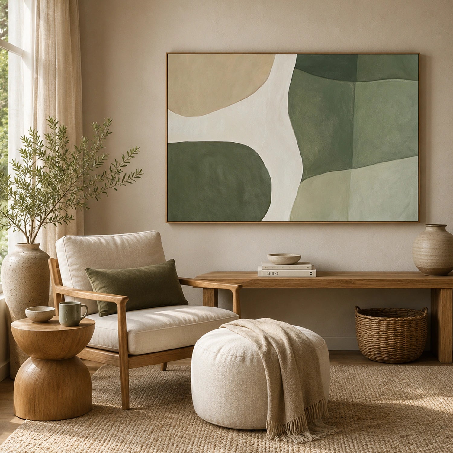 Beige & Green Abstract Wall Art #BG150