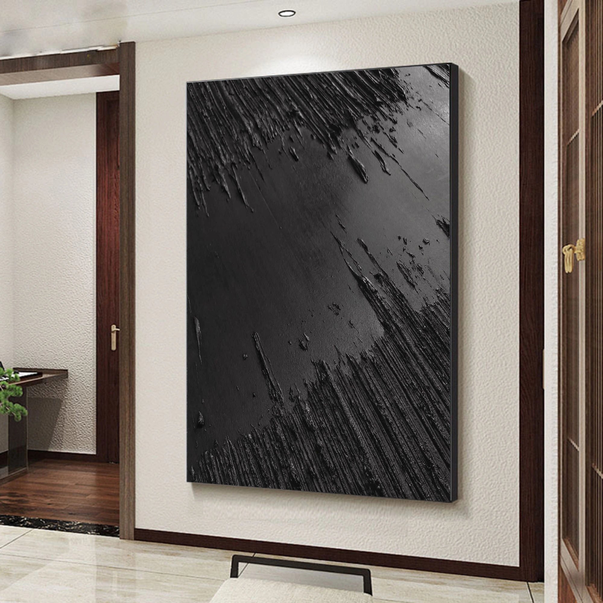 Black Minimalist Textured Painting Canvas #MZ013