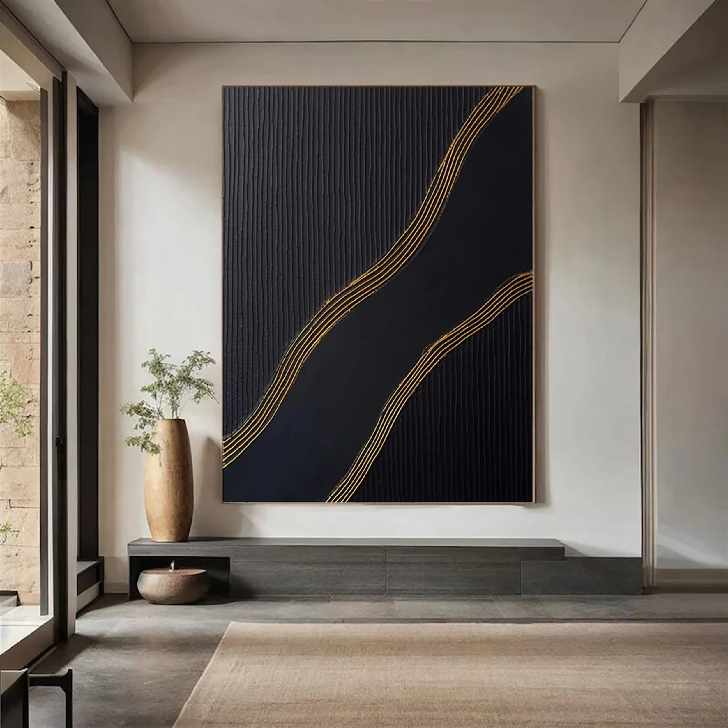 Black Gold Minimalist Textured Painting #MZ084
