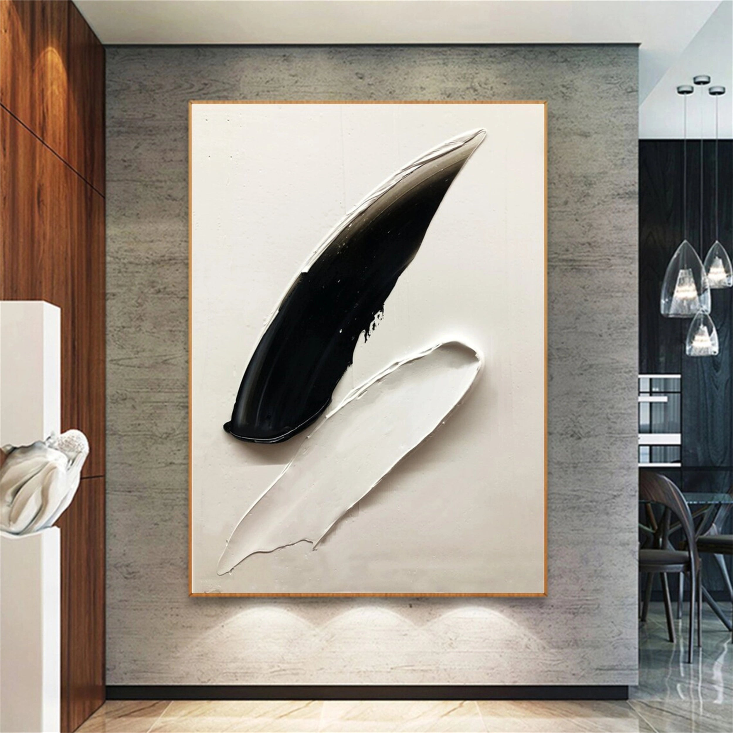 White & Black Minimalist Textured Painting Canvas #MM137