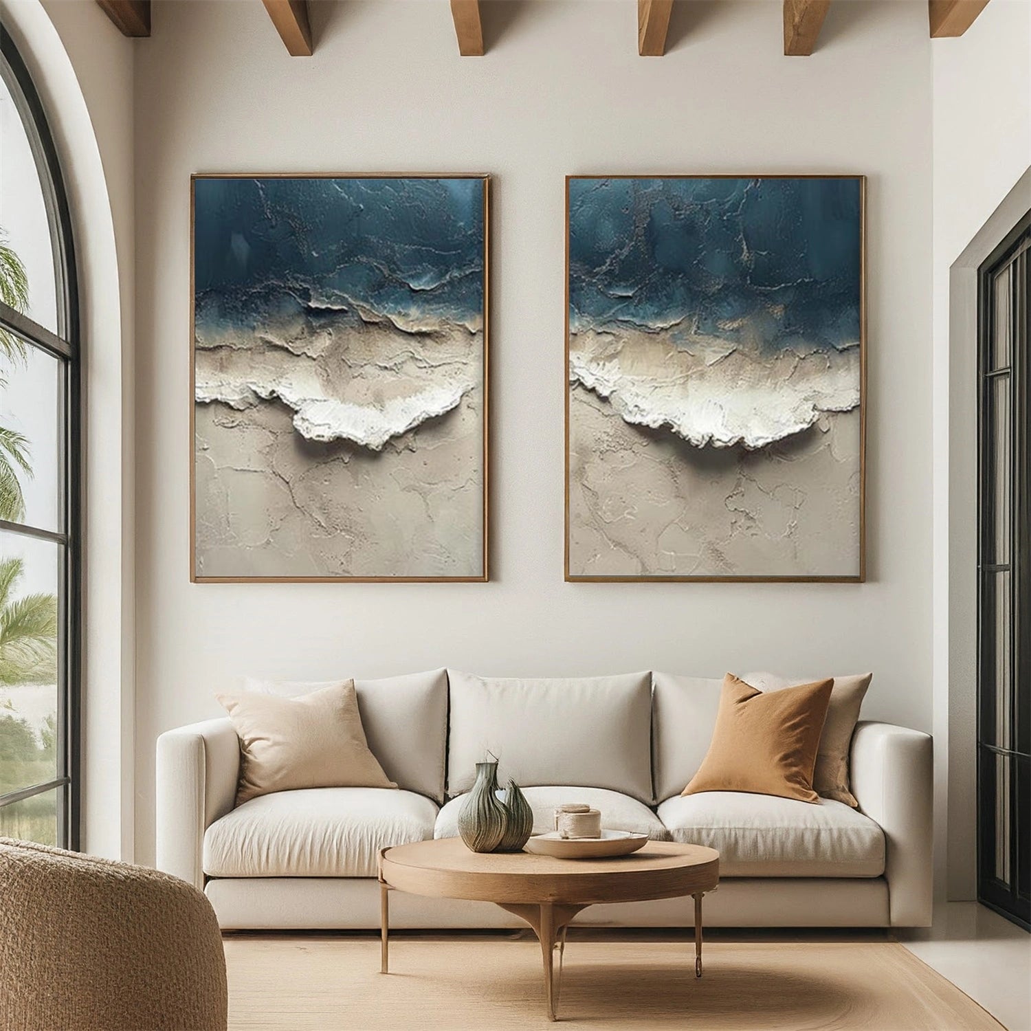 Ocean And Sky Abstract Textured Canvas Art Set of 2 #OS363