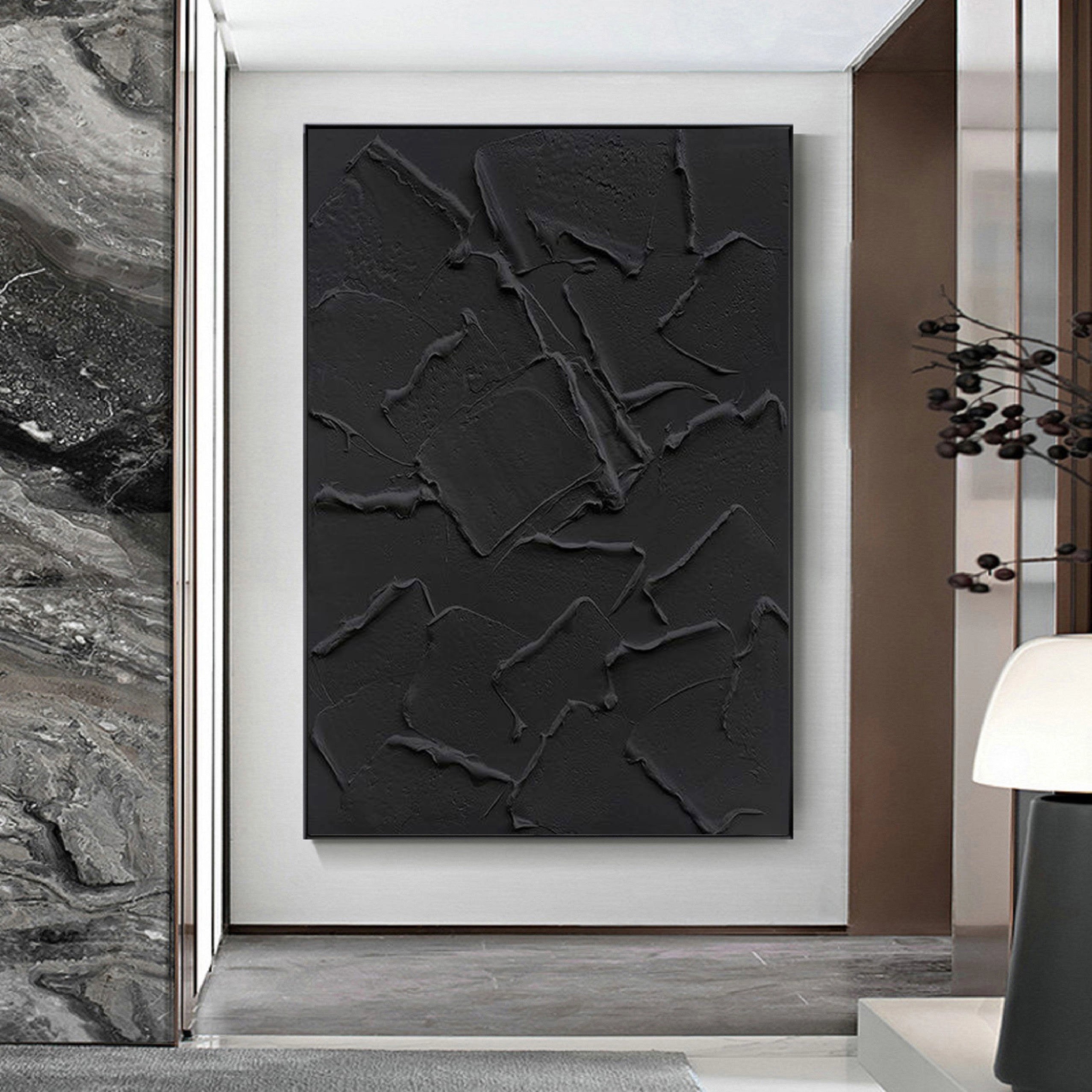 Black Minimalist Textured Painting Canvas #MZ006