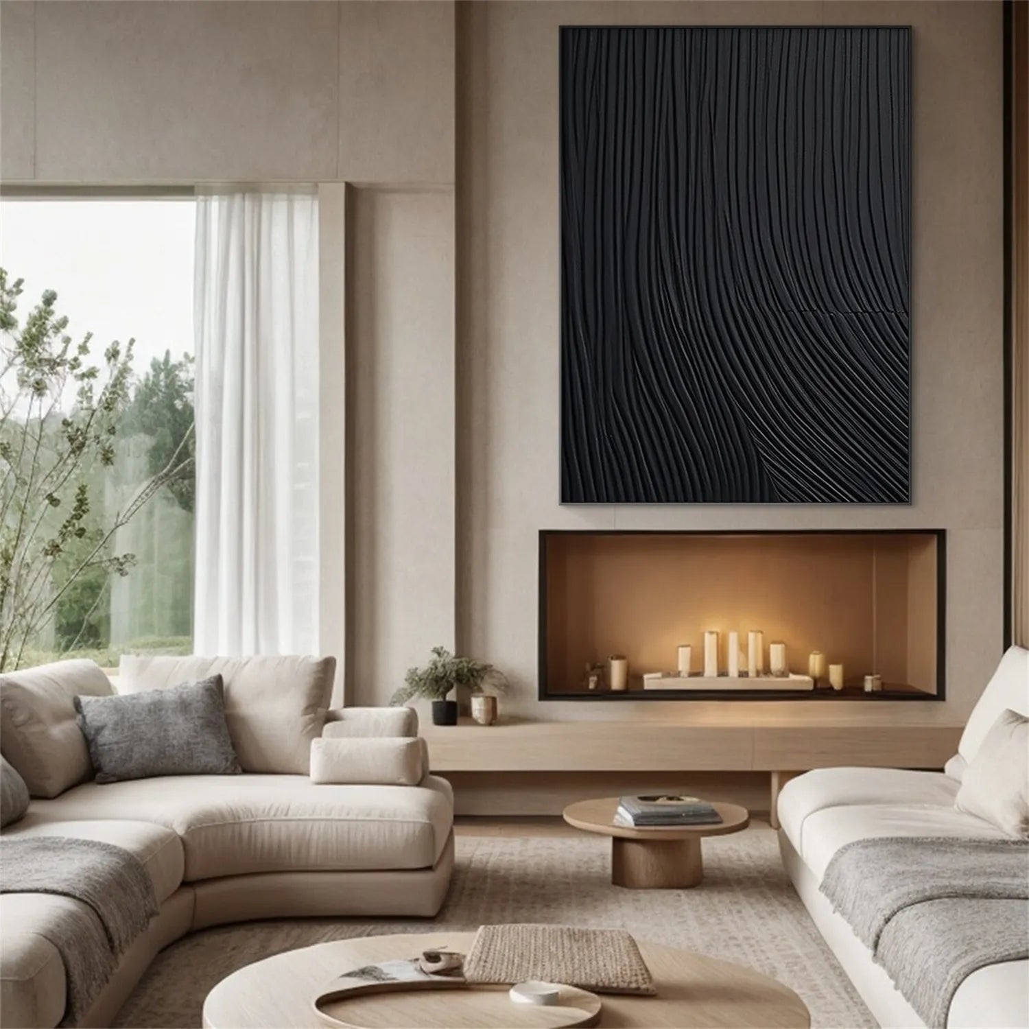 Black Minimalist Textured Painting Canvas #MZ108