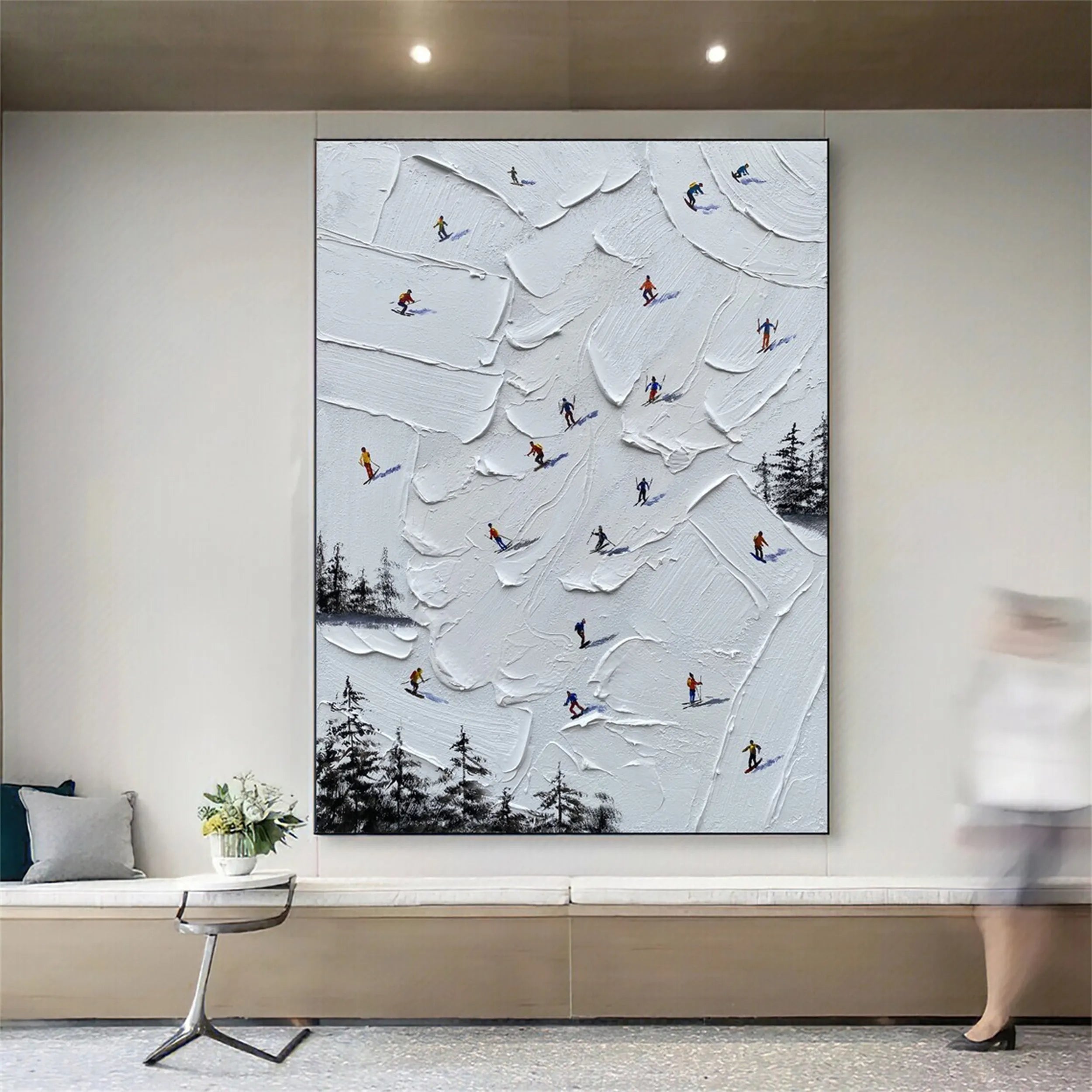 Skiing Sport Art Textured Painting Canvas #MM222