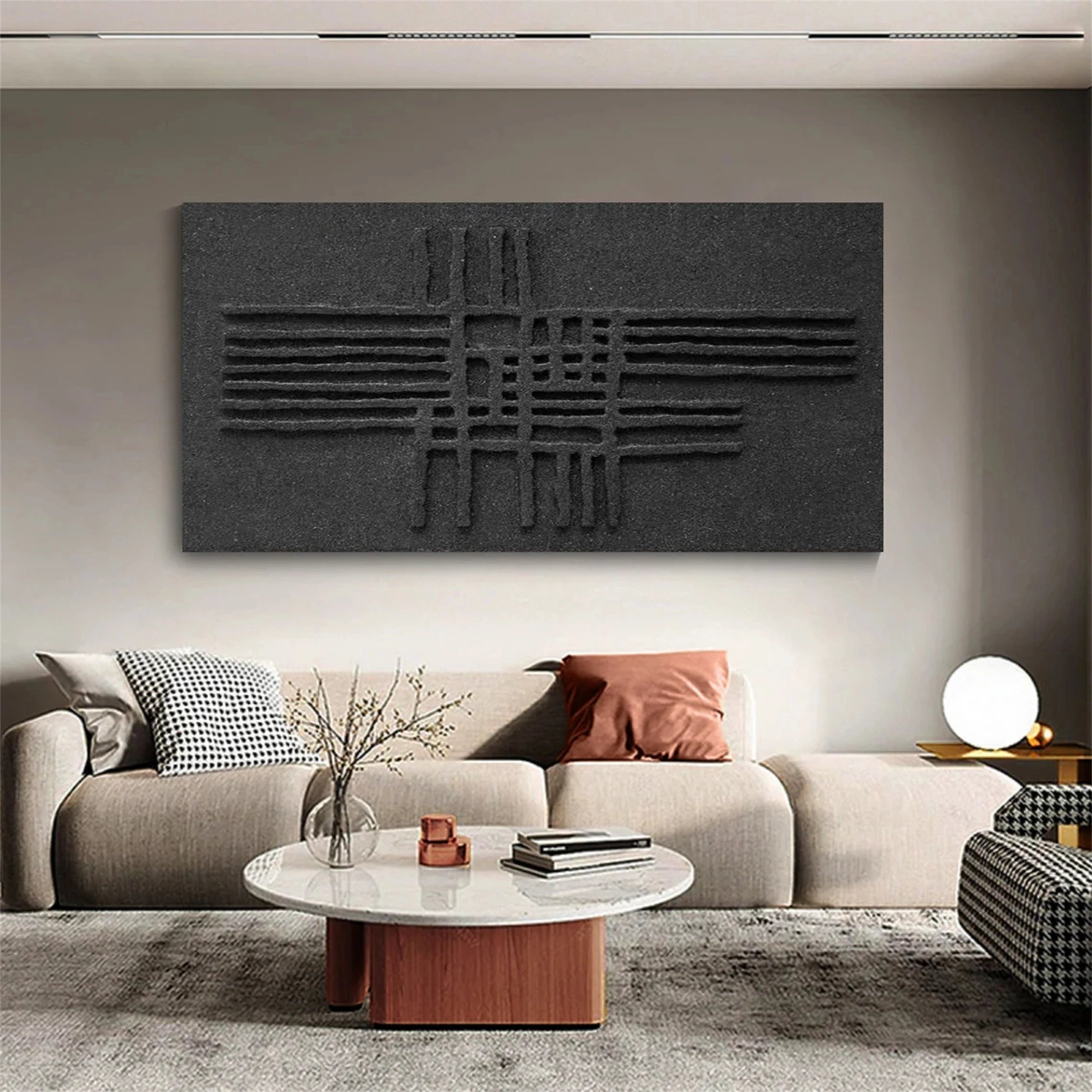 Black Plaster Art Minimalist Textured Painting #MZ062