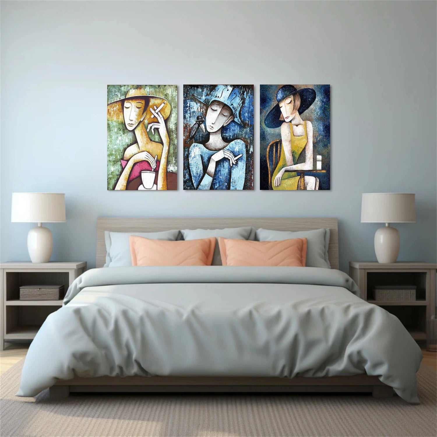 Colorful Abstract Portrait Tectured Wall Art Set of 3 #PT038