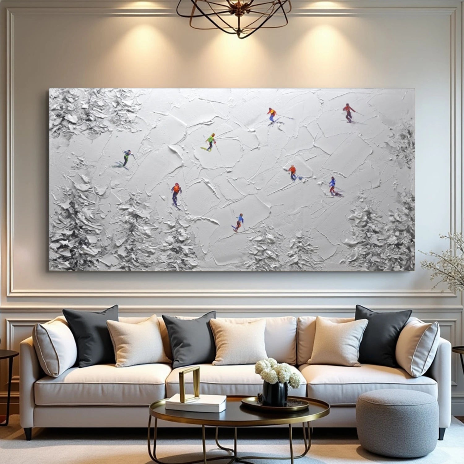 Skiing Sport Art Textured Painting Canvas # SA044