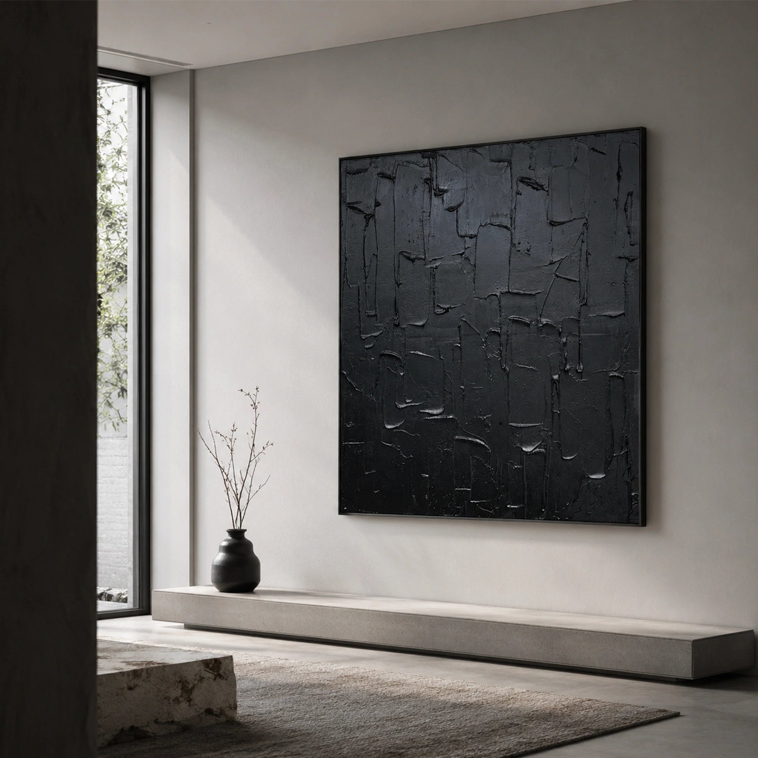 Black Minimalist Textured Canvas Art #MZ161