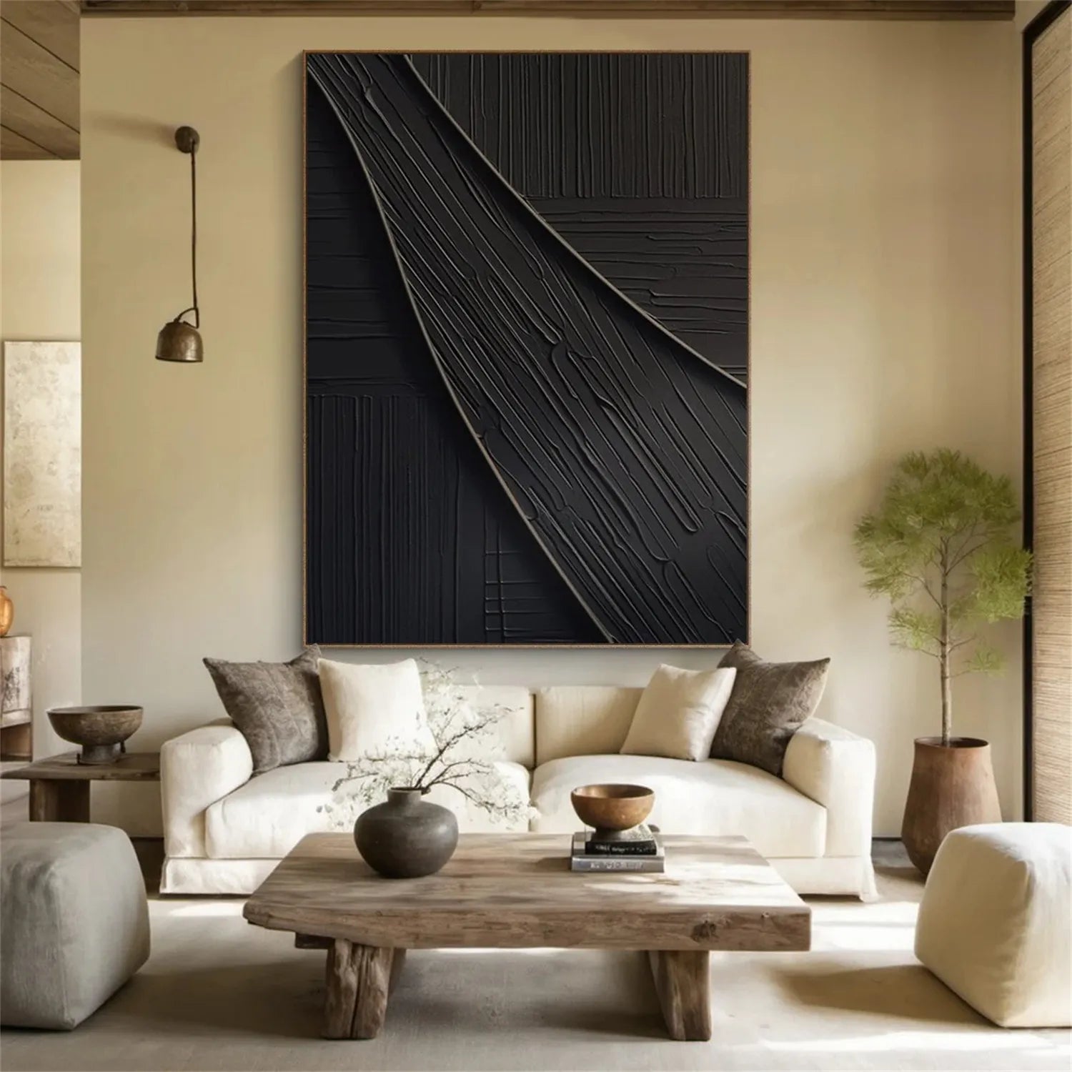 Black Plaster Art Minimalist Textured Painting #MZ112
