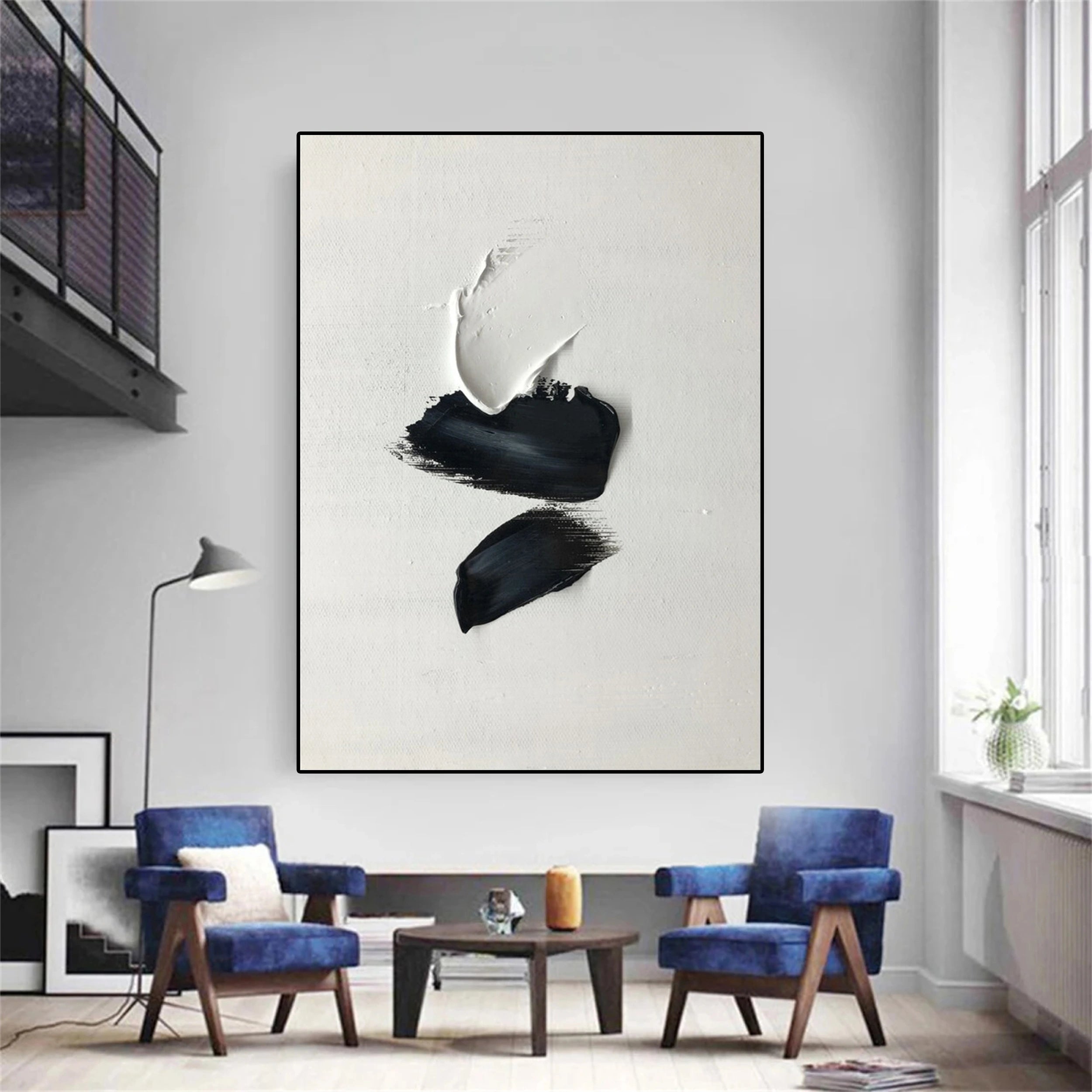 White & Black Minimalist Textured Painting Canvas #MM136