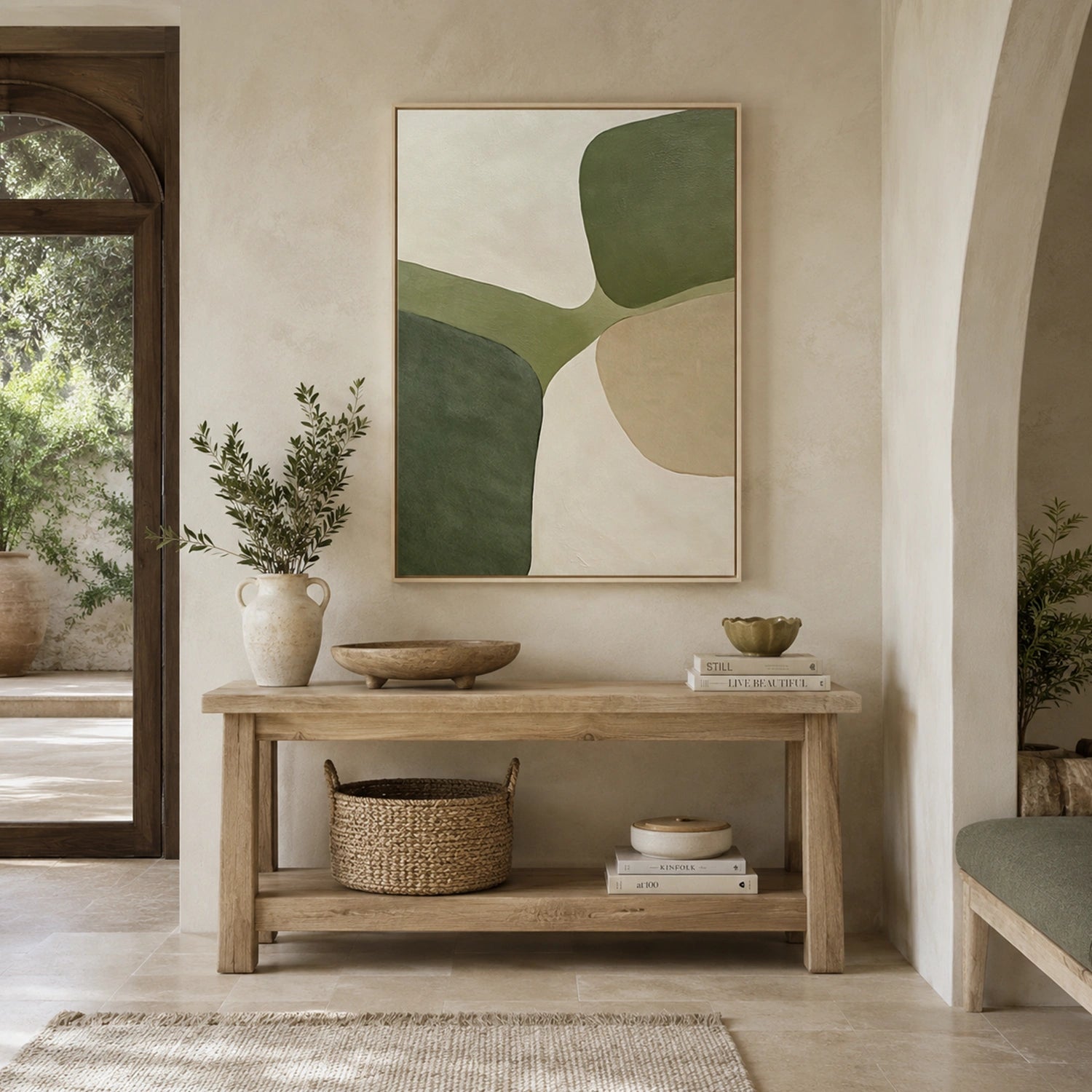 Beige & Green Abstract Wall Art #BG149