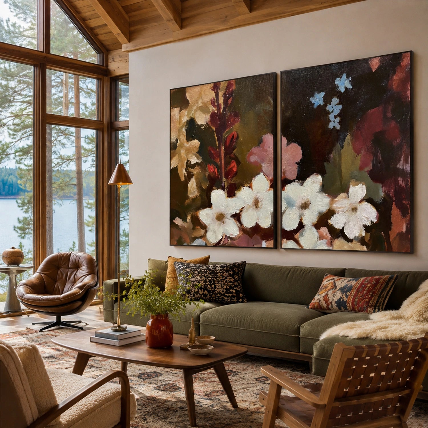 Flower & Tree Abstract Canvas Set of 2 # FT 409