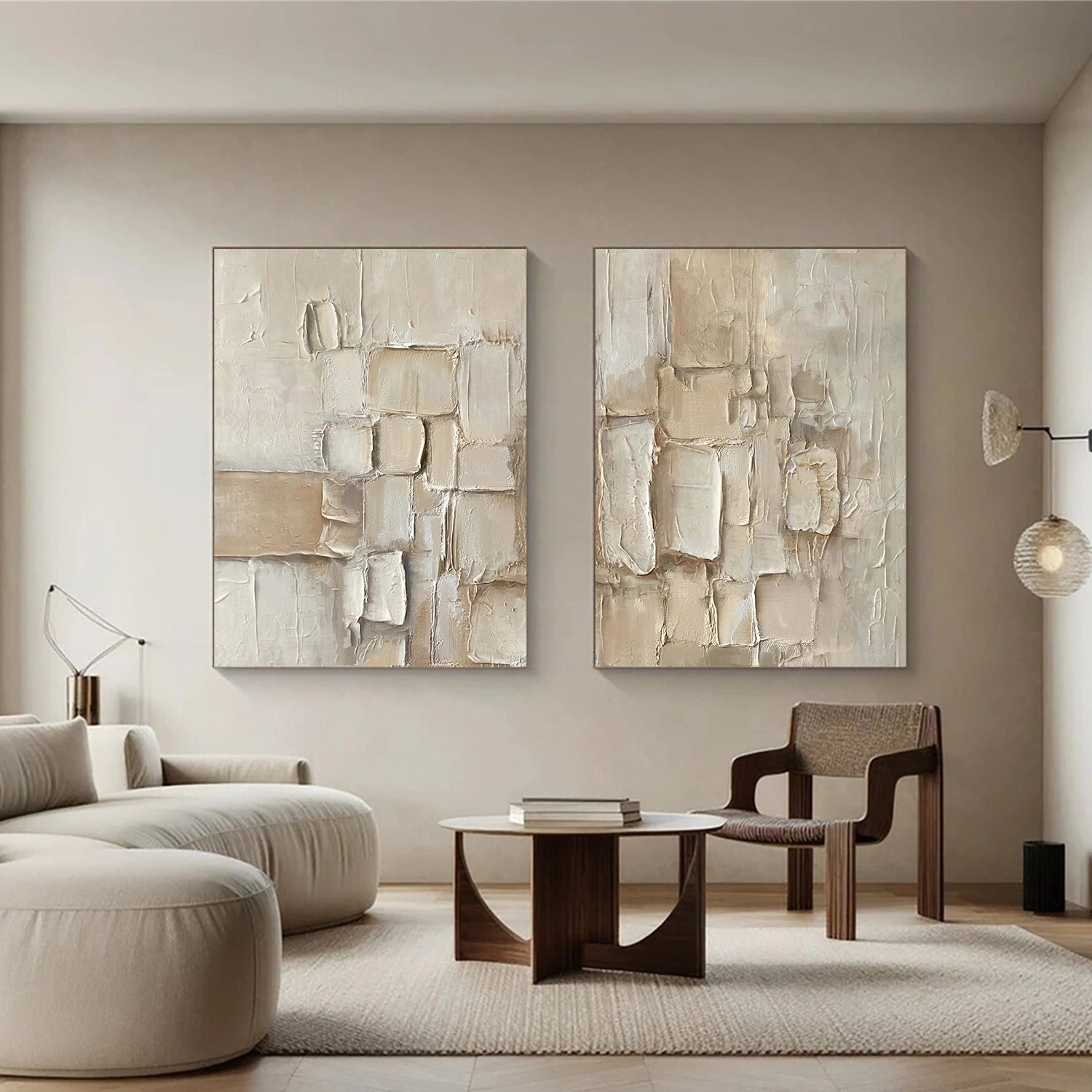 Beige Abstract Textured Set of 2 Wall Art #AB 572