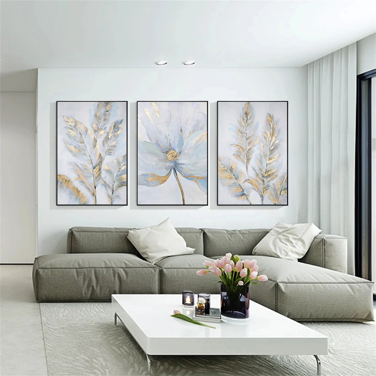 Flower & Tree Abstract Canvas Art Set of 3 #FT 303