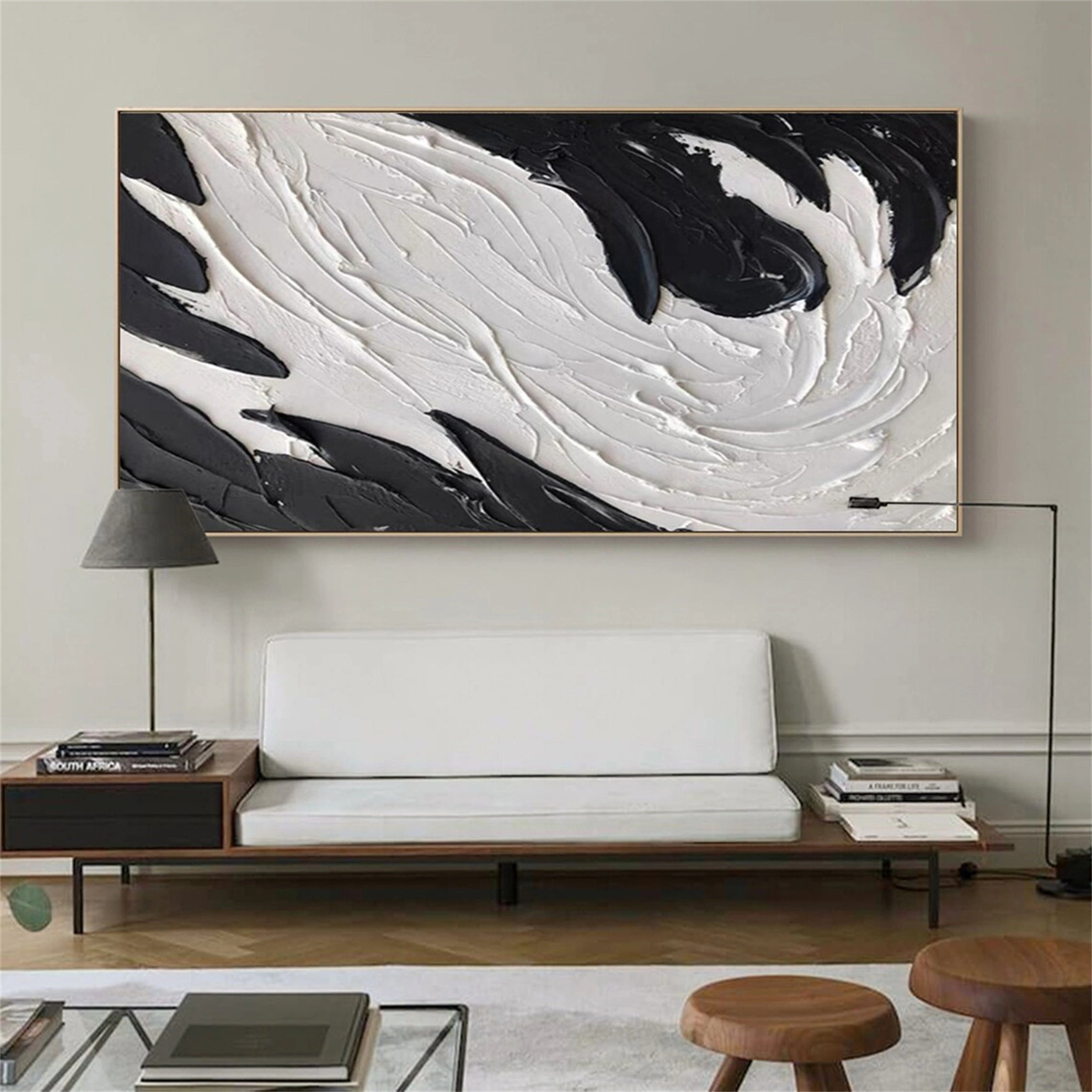 White & Black Abstract Textured Wall Art #MM133