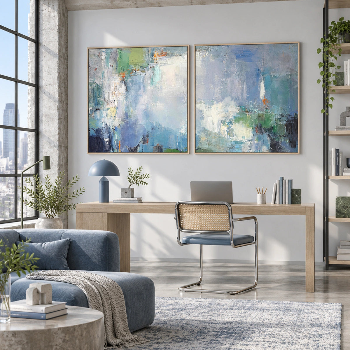 Blue Abstract Wall Art Square Set of 2 #BG157