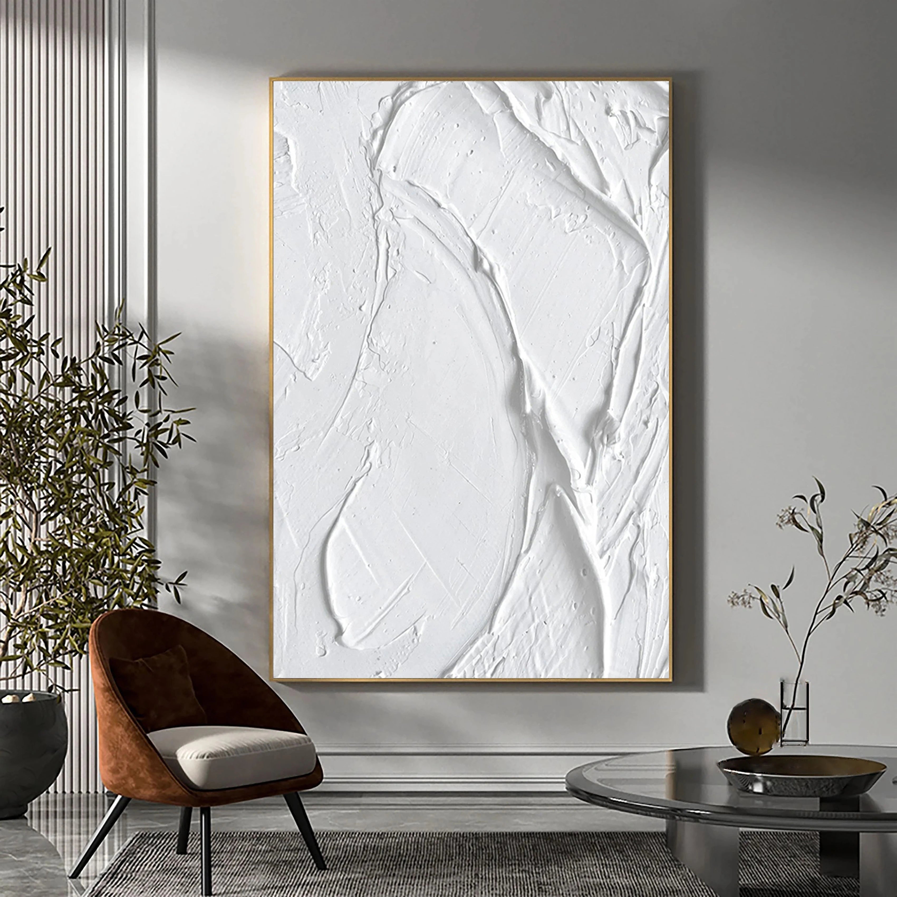 White Minimalist Textured Painting Canvas #MM028