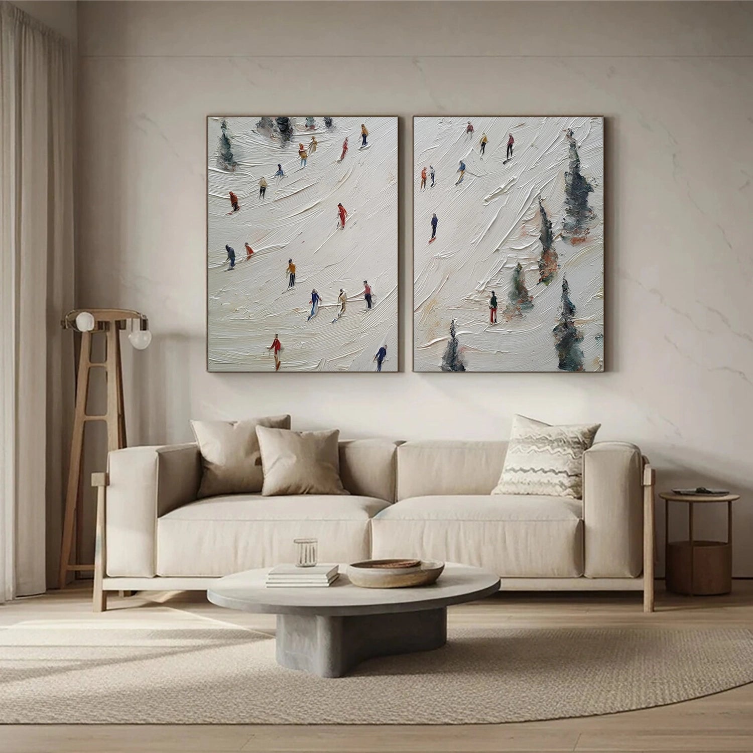 Skiing Sport Art Textured Painting Canvas Set of 2 # SA064