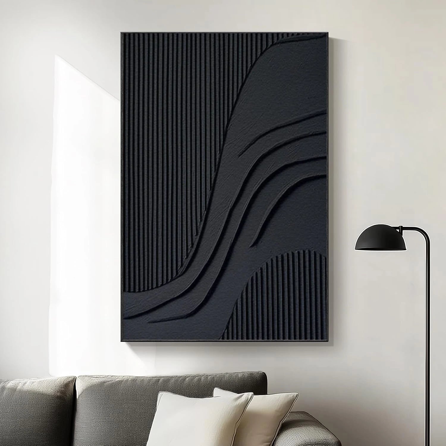 Black Minimalist Textured Canvas Art #MZ155