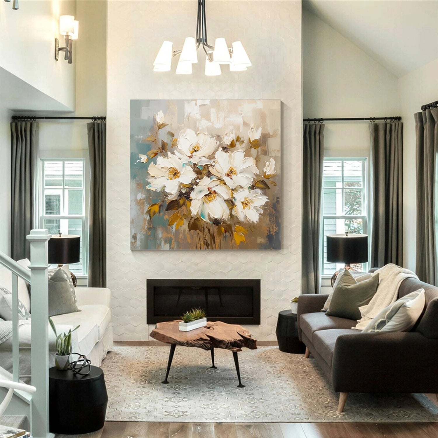 Flower And Tree Abstract Texture Canvas Art #FT 224