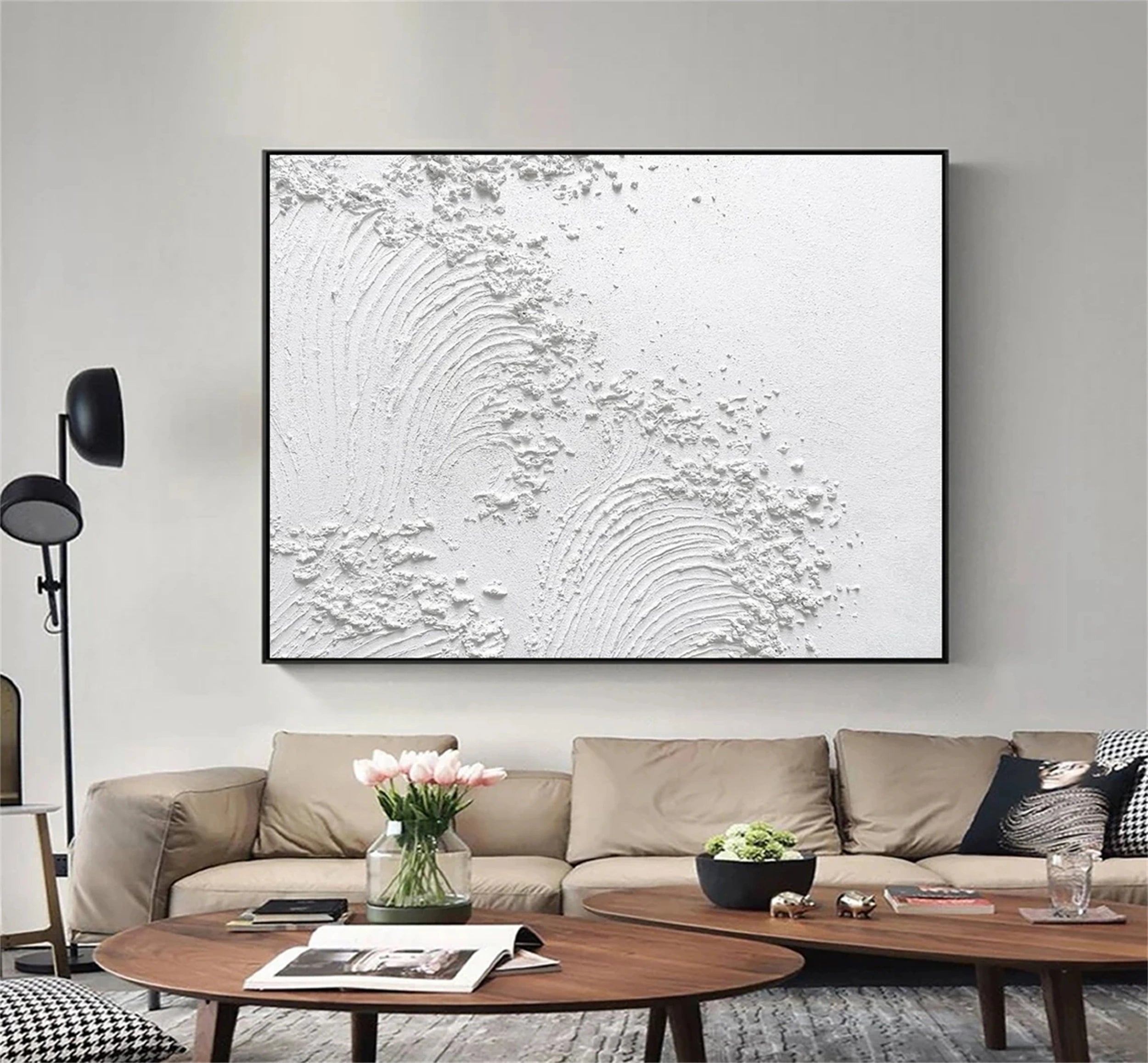 White Minimalist Textured Painting Canvas #MM120