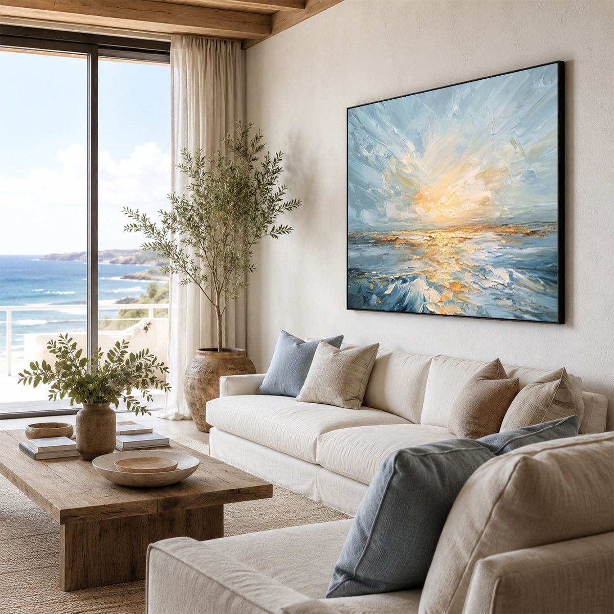 Ocean And Sky Abstract Texture Canvas Art #OS489
