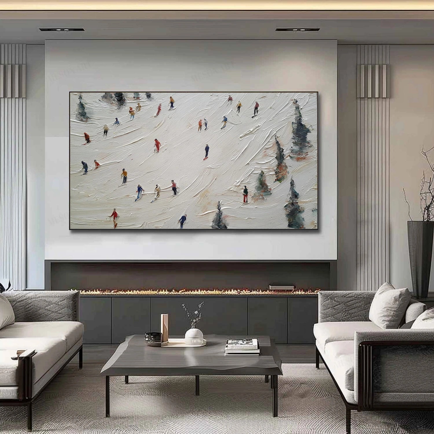 Skiing Sport Art Textured Painting Canvas # SA061