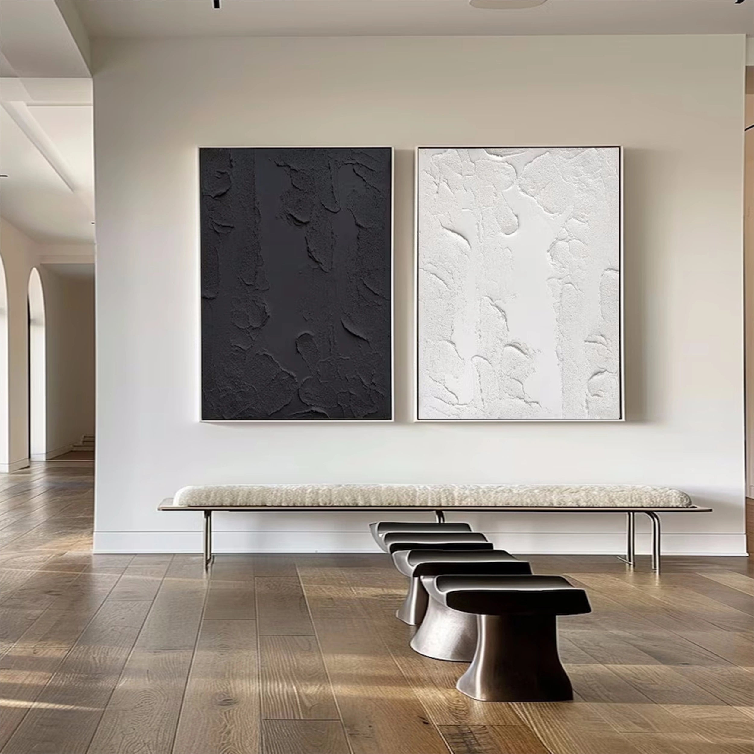 Black White Textured Minimalist Wall Art Set of 2 #MZ074