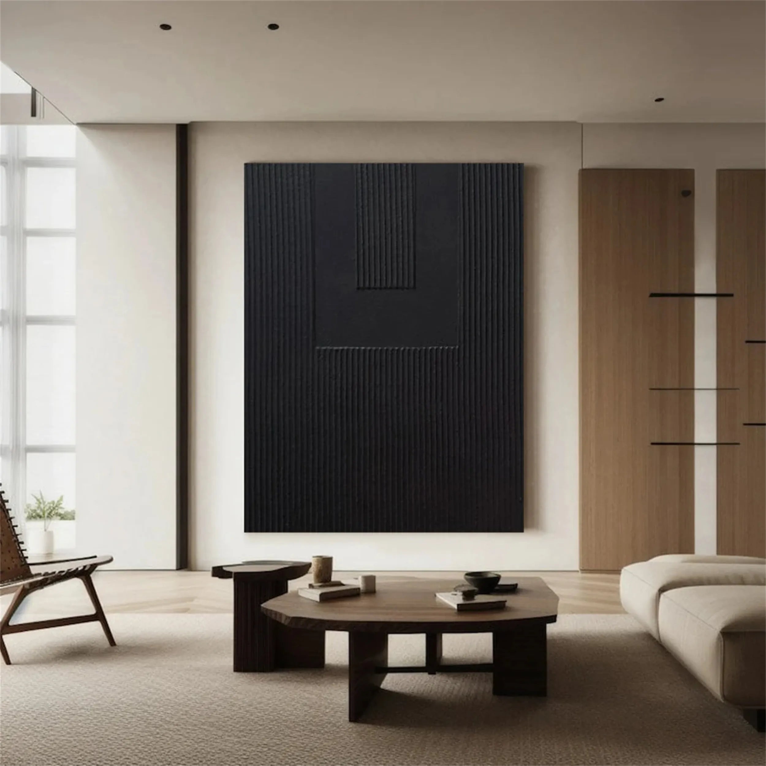 Black Minimalist Textured Painting Canvas #MZ090