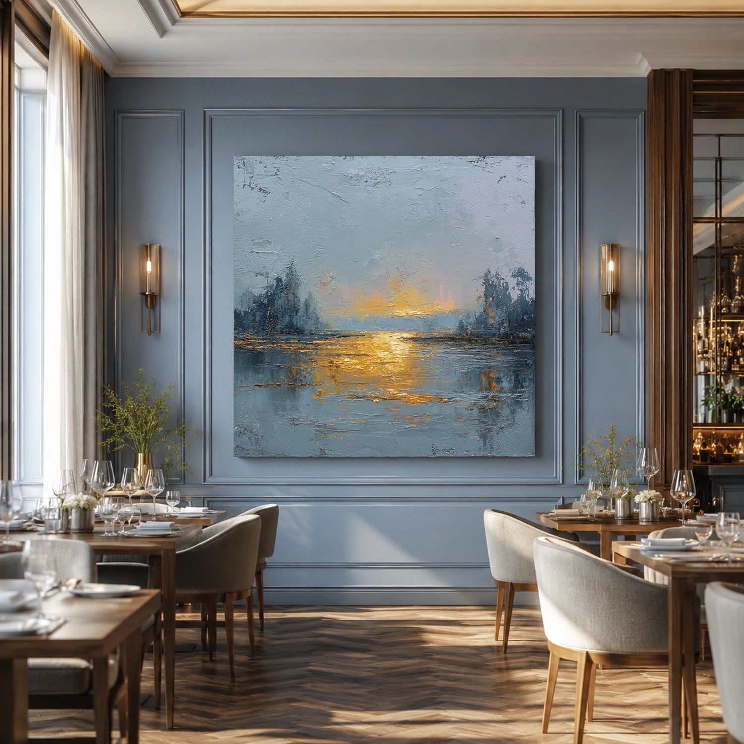 Ocean And Sky Abstract Canvas Art #OS429