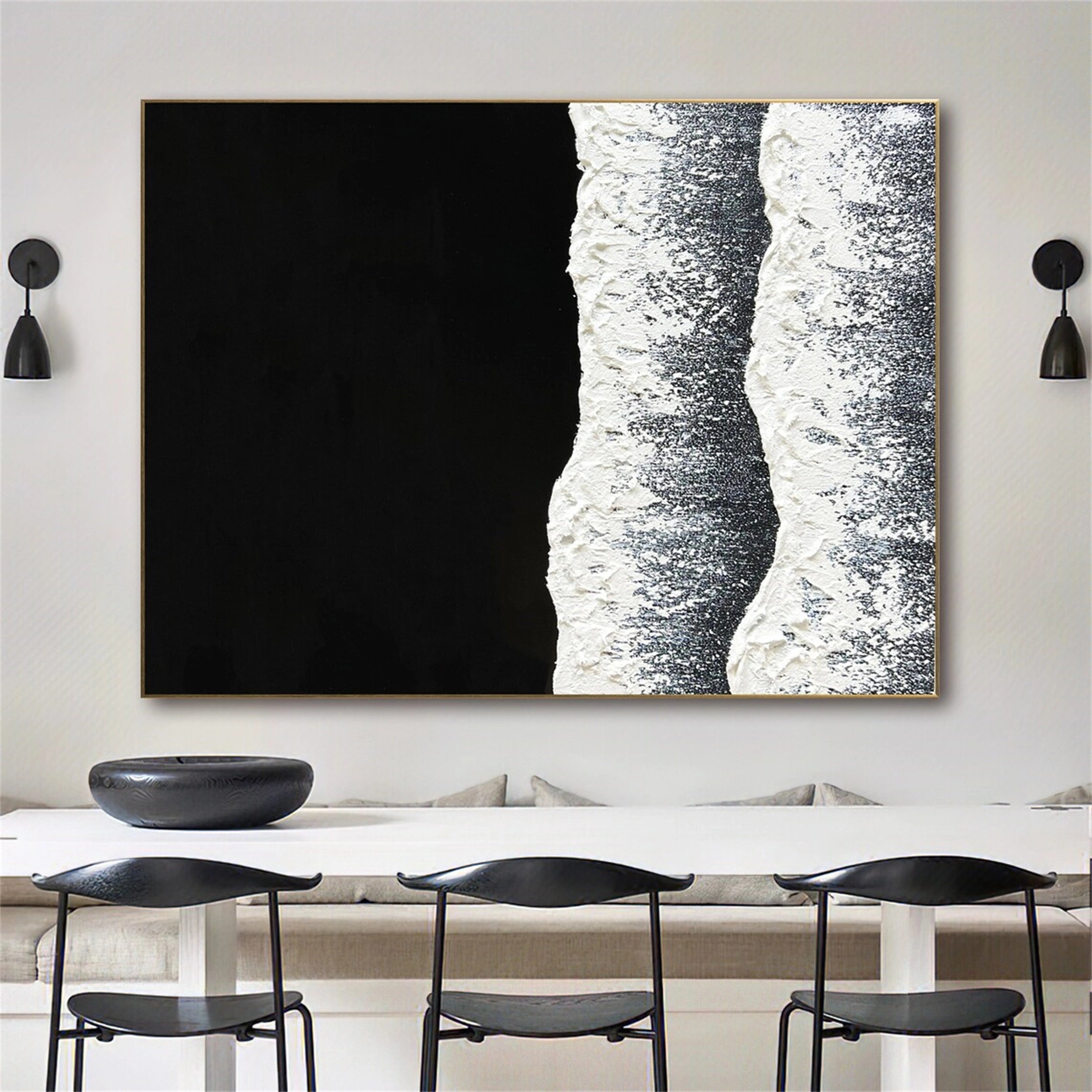 Black White Textured Minimalist Wall Art #MZ057