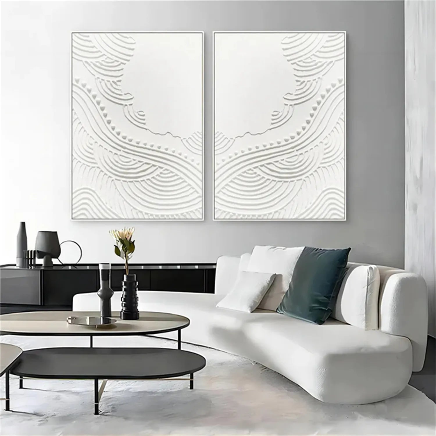 White Minimalist Textured Paintings Canvas Set of 2 #MM268