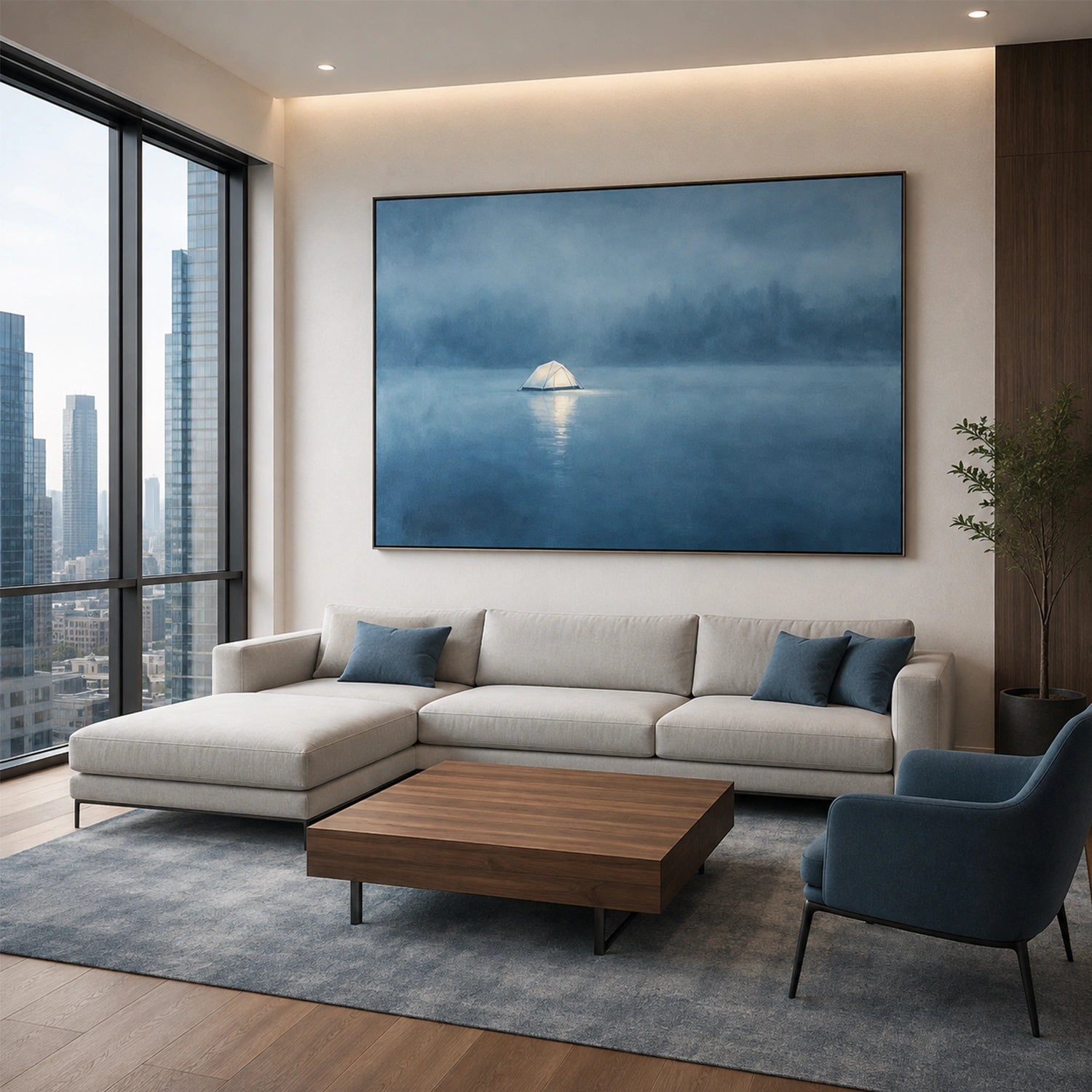 Ocean And Sky Abstract Canvas Art #OS458