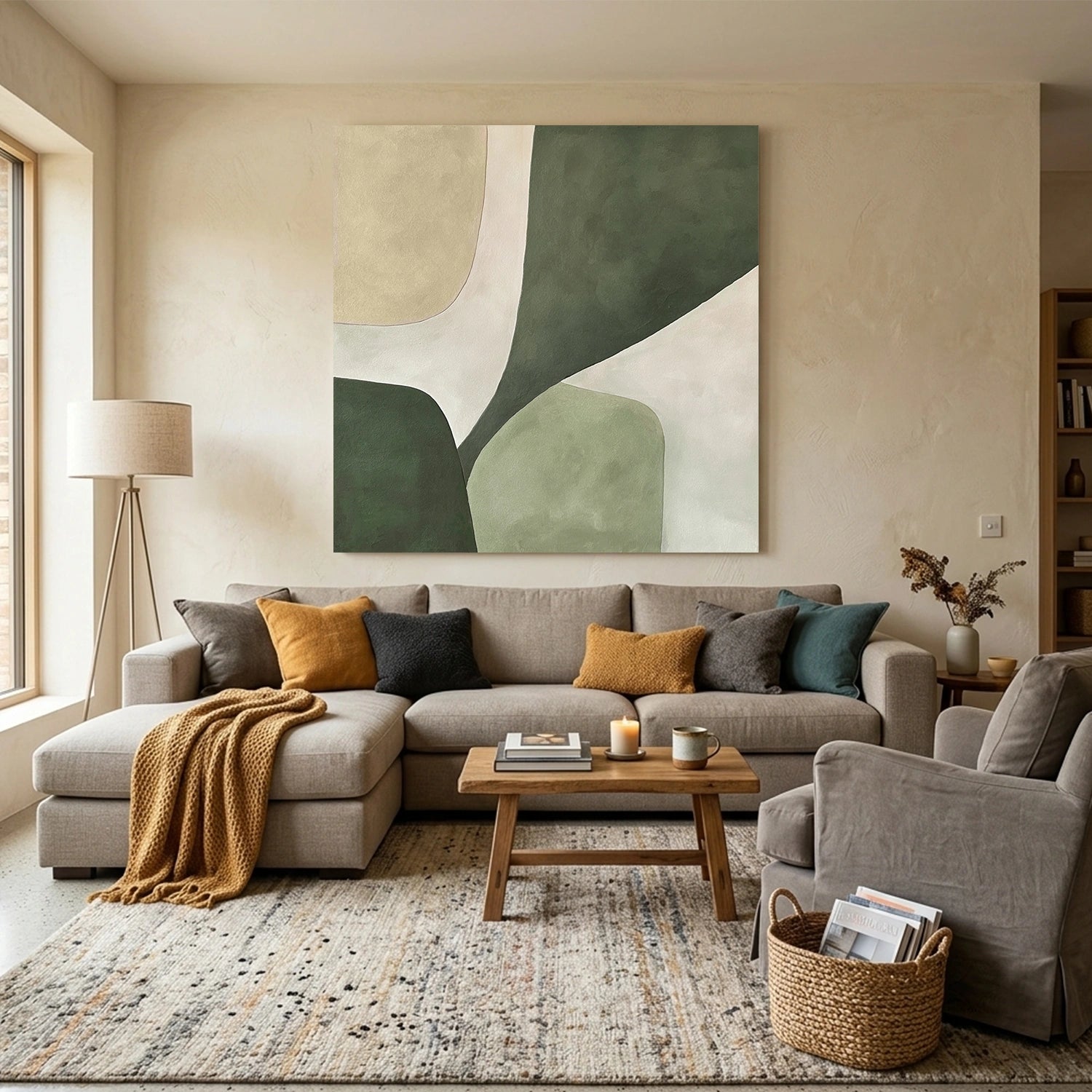 Beige & Green Abstract Wall Art #BG145