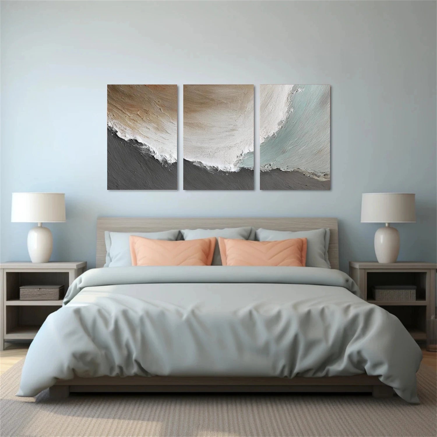 Ocean And Sky Abstract Texture Canvas Art Set of 3 #OS382