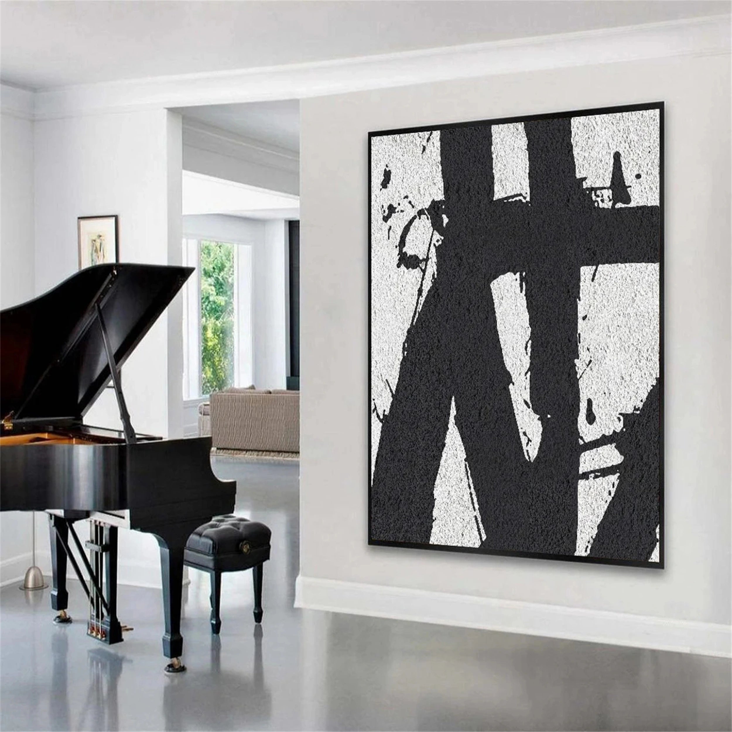 Black White Textured Minimalist Wall Art #MZ073