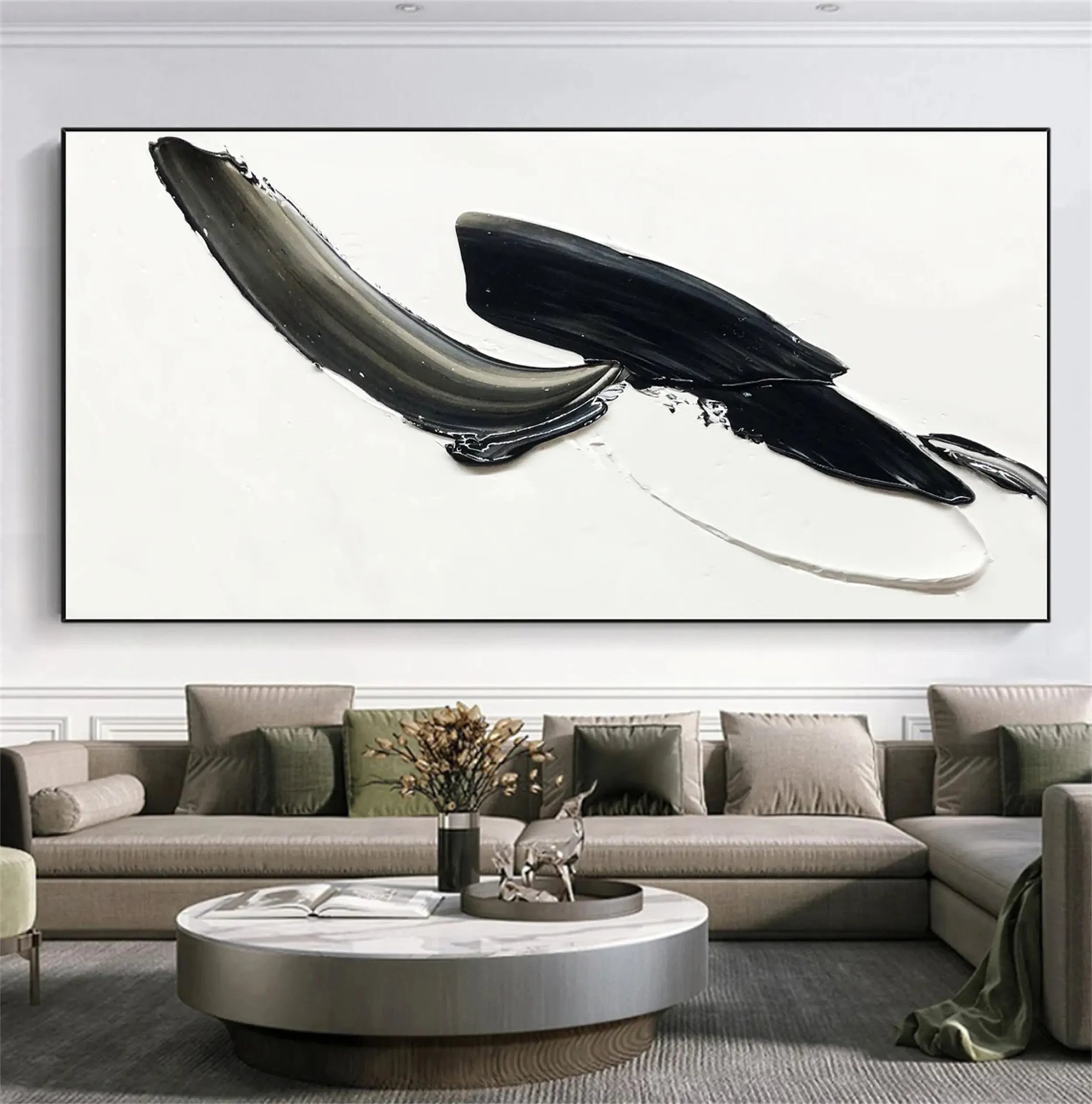 White & Black Minimalist Textured Painting Canvas #MM210