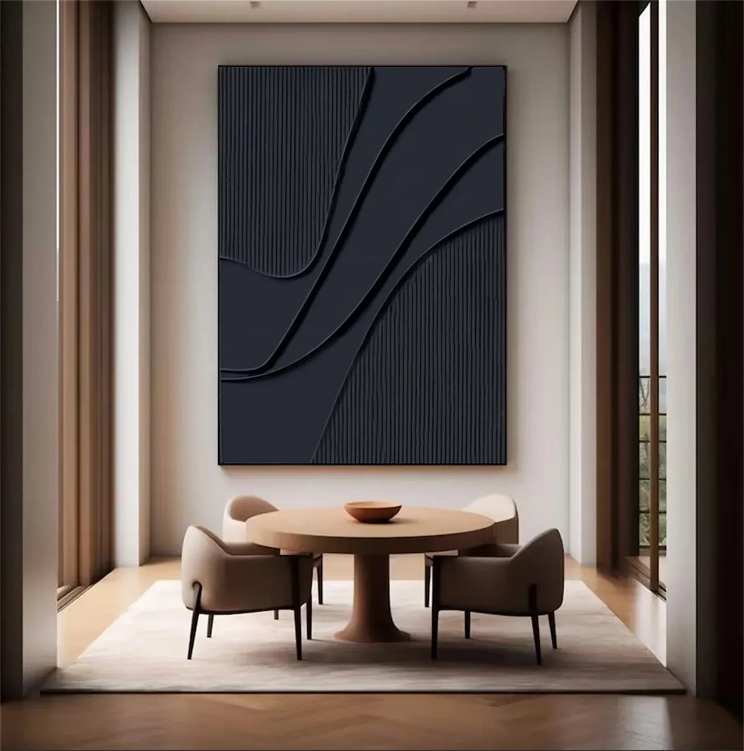 Black Minimalist Textured Painting Canvas #MZ092