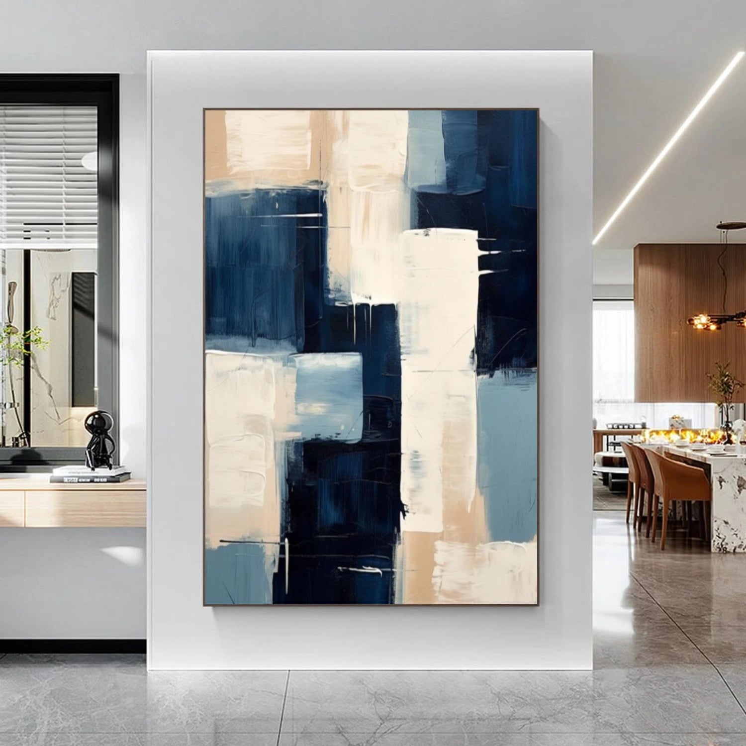 Blue & Beige Abstract Wall Art #AB 578